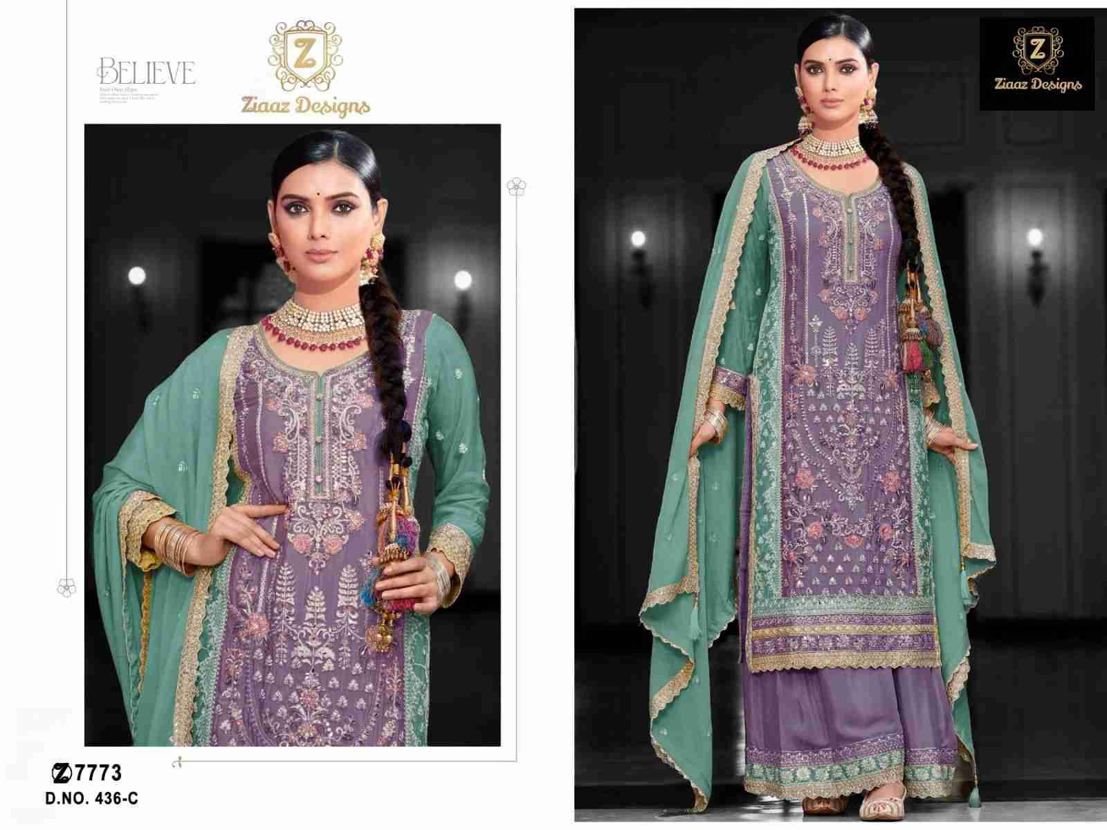 Ziaaz Designs Hit Design 436 Colours By Ziaaz Designs 436-A To 436-C Series Designer Pakistani Suits Collection Beautiful Stylish Fancy Colorful Party Wear & Occasional Wear Chinnon Embroidered Dresses At Wholesale Price