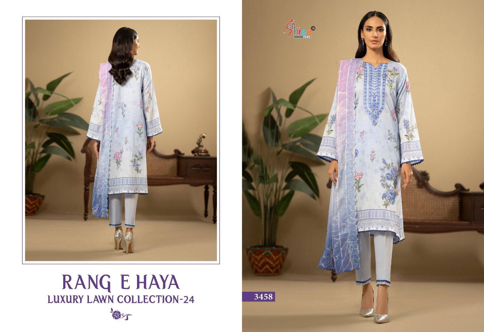 Rang E Haya Luxury Lawn Collection-24 Vol-1 By Shree Fabs 3458 To 3463 Series Beautiful Pakistani Suits Stylish Fancy Colorful Party Wear & Occasional Wear Pure Cotton With Embroidery Dresses At Wholesale Price