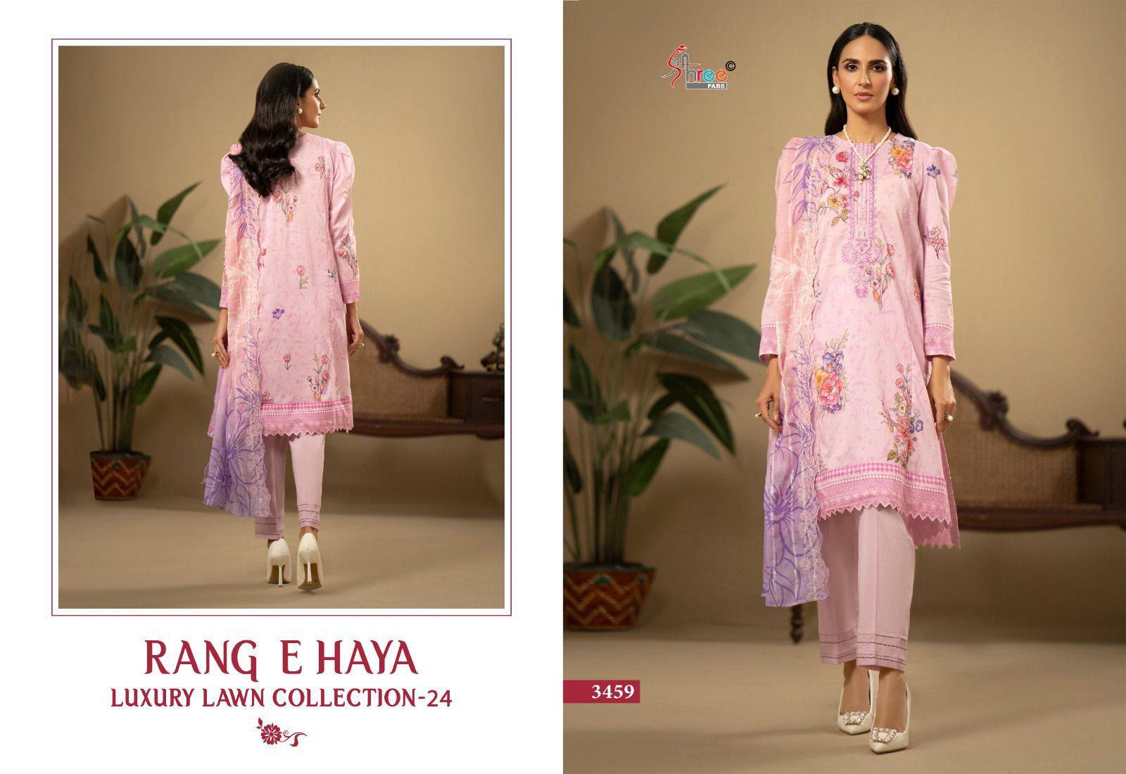 Rang E Haya Luxury Lawn Collection-24 Vol-1 By Shree Fabs 3458 To 3463 Series Beautiful Pakistani Suits Stylish Fancy Colorful Party Wear & Occasional Wear Pure Cotton With Embroidery Dresses At Wholesale Price