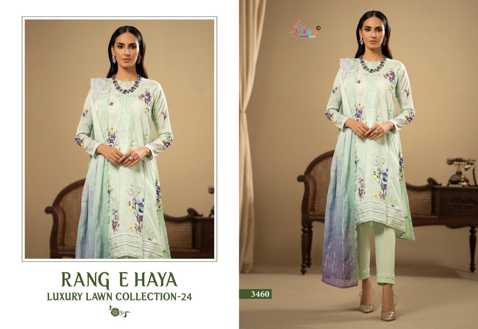 Rang E Haya Luxury Lawn Collection-24 Vol-1 By Shree Fabs 3458 To 3463 Series Beautiful Pakistani Suits Stylish Fancy Colorful Party Wear & Occasional Wear Pure Cotton With Embroidery Dresses At Wholesale Price