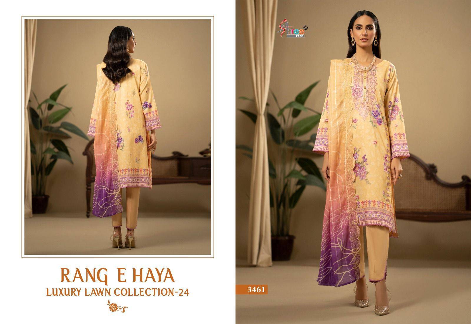 Rang E Haya Luxury Lawn Collection-24 Vol-1 By Shree Fabs 3458 To 3463 Series Beautiful Pakistani Suits Stylish Fancy Colorful Party Wear & Occasional Wear Pure Cotton With Embroidery Dresses At Wholesale Price