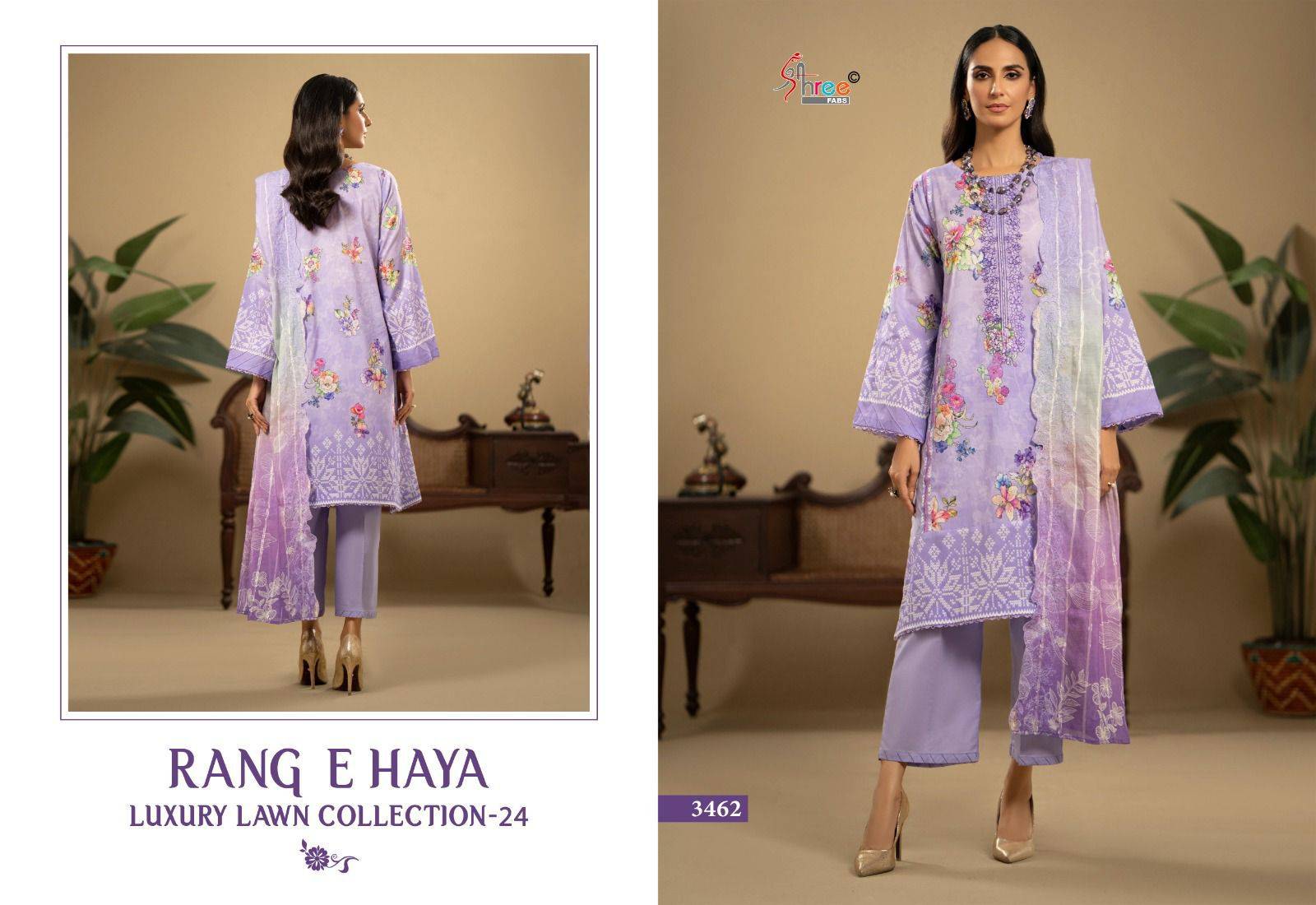 Rang E Haya Luxury Lawn Collection-24 Vol-1 By Shree Fabs 3458 To 3463 Series Beautiful Pakistani Suits Stylish Fancy Colorful Party Wear & Occasional Wear Pure Cotton With Embroidery Dresses At Wholesale Price