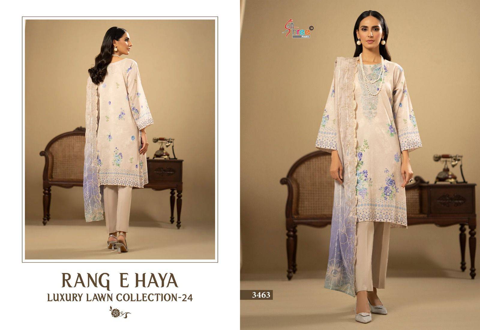 Rang E Haya Luxury Lawn Collection-24 Vol-1 By Shree Fabs 3458 To 3463 Series Beautiful Pakistani Suits Stylish Fancy Colorful Party Wear & Occasional Wear Pure Cotton With Embroidery Dresses At Wholesale Price