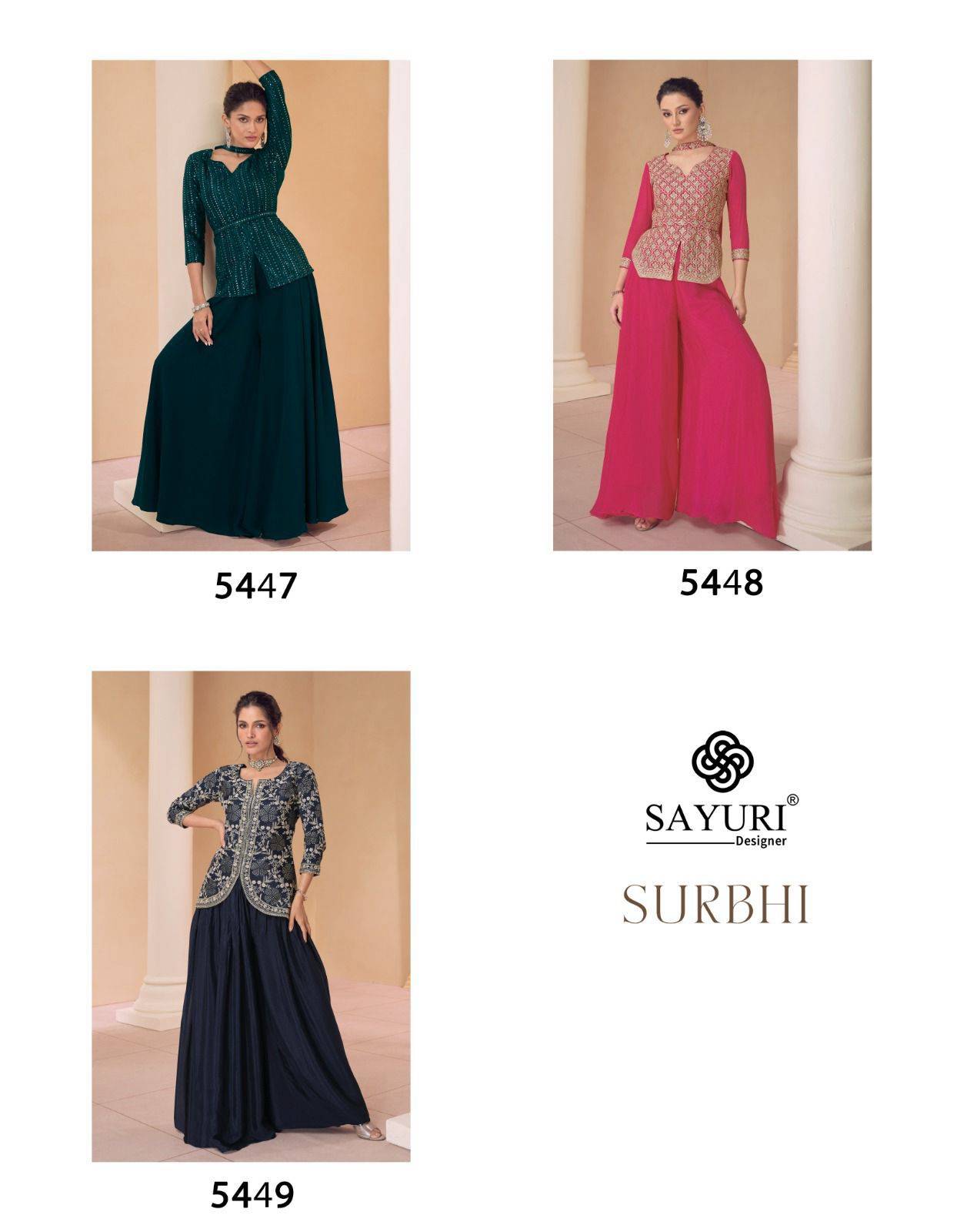   Surbhi By Sayuri 5447 To 5449 Series Beautiful Stylish Fancy Colorful Casual Wear & Ethnic Wear Real Georgette  Gowns  At Wholesale Price