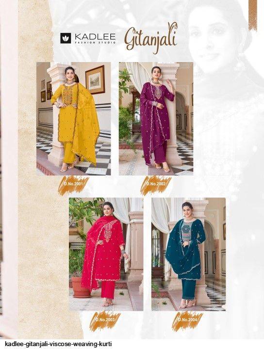 Gitanjali By Kadlee 2001 To 2004 Series Beautiful Stylish Suits Fancy Colorful Casual Wear & Ethnic Wear & Ready To Wear Viscose Weaving Dresses At Wholesale Price