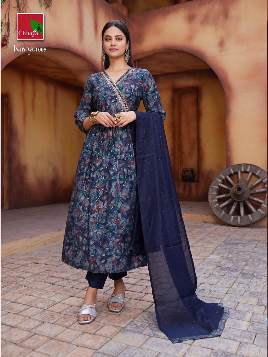 Kavya By Chhaya 1001 To 1006 Series Beautiful Festive Collection Suits Stylish Fancy Colorful Casual Wear & Ethnic Wear Pring Silk Dresses At Wholesale Price