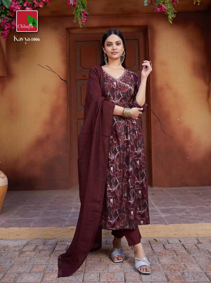 Kavya By Chhaya 1001 To 1006 Series Beautiful Festive Collection Suits Stylish Fancy Colorful Casual Wear & Ethnic Wear Pring Silk Dresses At Wholesale Price