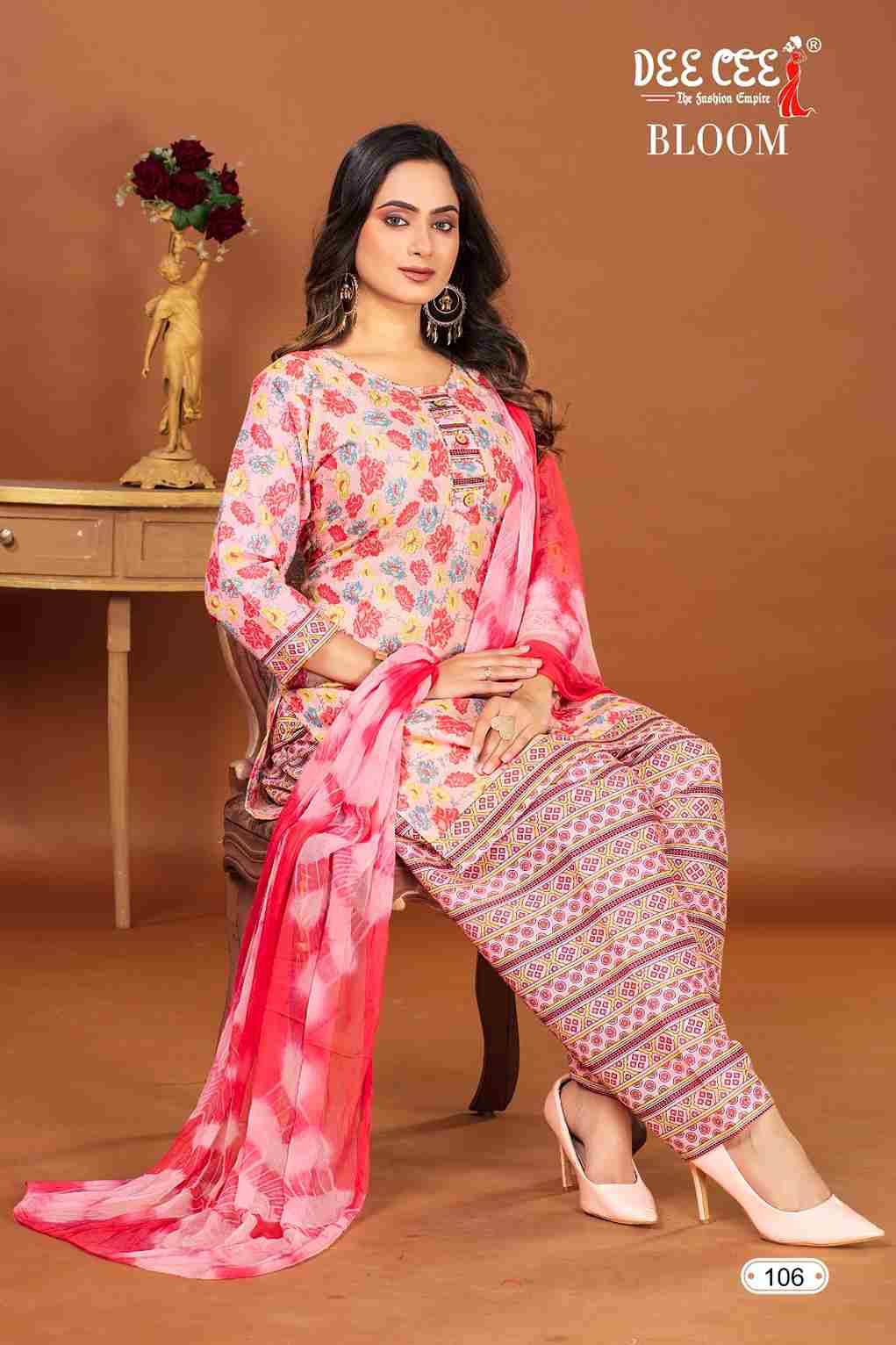 BLOOM BY DEE CEE 101 TO 106 SERIES DESIGNER STYLISH FANCY COLORFUL BEAUTIFUL PARTY WEAR & ETHNIC WEAR COLLECTION HEAVY COTTON PRINT DRESSES AT WHOLESALE PRICE