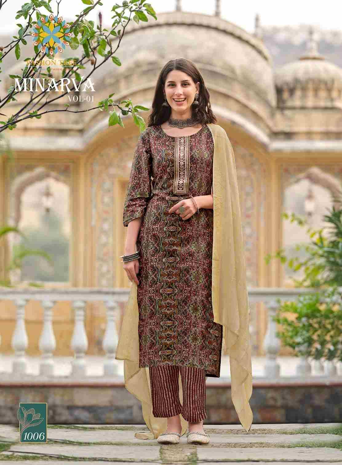 Minarva Vol-1 By Passion Tree 1001 To 1008 Series Beautiful Stylish Festive Suits Fancy Colorful Casual Wear & Ethnic Wear & Ready To Wear Capsule Print Dresses At Wholesale Price