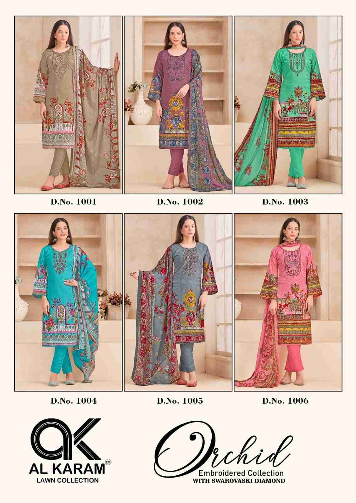 Orchid By Al Karam Lawn Collection 1001 To 1006 Series Beautiful Pakistani Suits Stylish Fancy Colorful Casual Wear & Ethnic Wear Soft Cotton Dresses At Wholesale Price