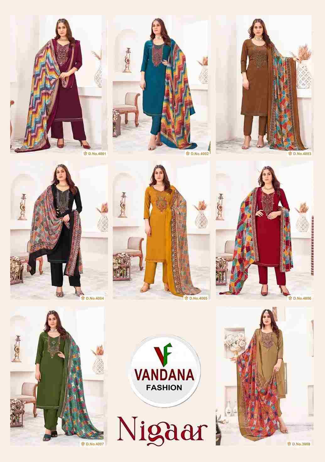 Nigaar Vol-4 By Vandana 4001 To 4008 Series Beautiful Festive Suits Stylish Fancy Colorful Casual Wear & Ethnic Wear Heavy Rayon Slub Print Dresses At Wholesale Price