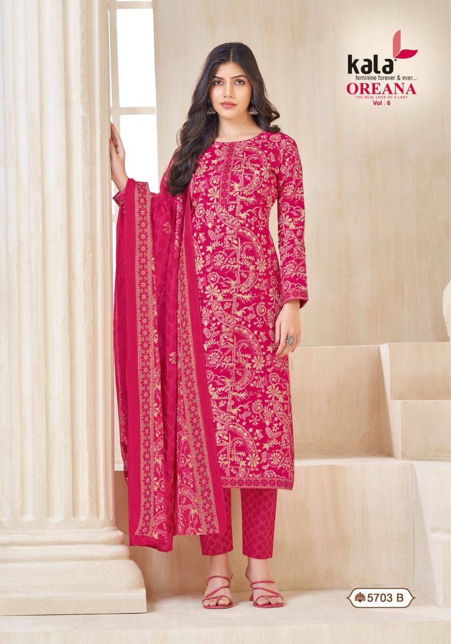 Oreana Vol-6 By Kala 5701 To 5712 Series Beautiful Suits Colorful Stylish Fancy Casual Wear & Ethnic Wear Pure Cotton Print Dresses At Wholesale Price