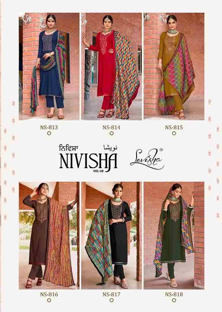 Nivisha Vol-8 By Levisha 813 To 818 Series Beautiful Festive Suits Colorful Stylish Fancy Casual Wear & Ethnic Wear Rayon Slub Embroidered Dresses At Wholesale Price