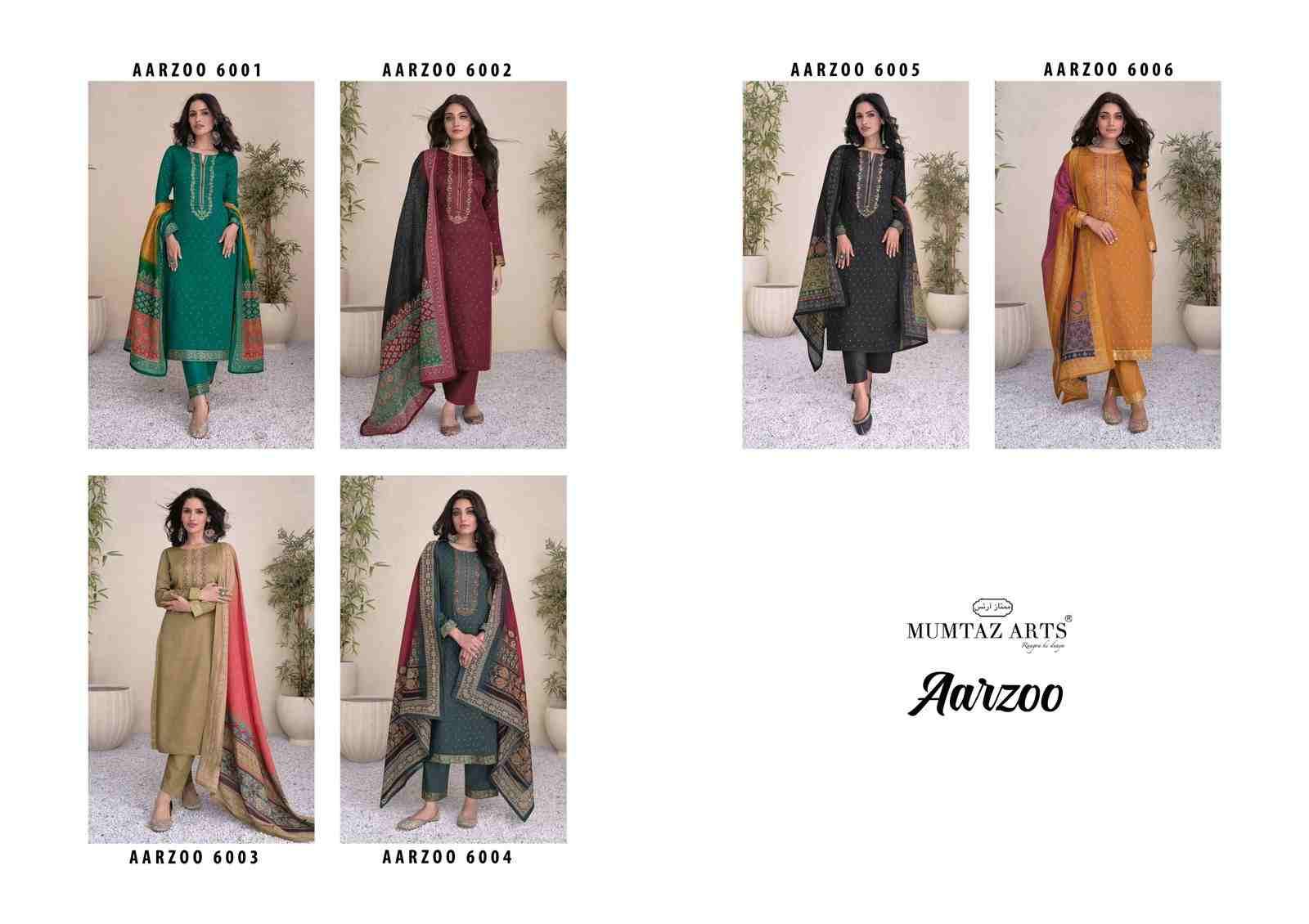Aarzoo By Mumtaz Arts 6001 To 6006 Series Beautiful Festive Suits Colorful Stylish Fancy Casual Wear & Ethnic Wear Pure Jam Satin With Embroidered Dresses At Wholesale Price