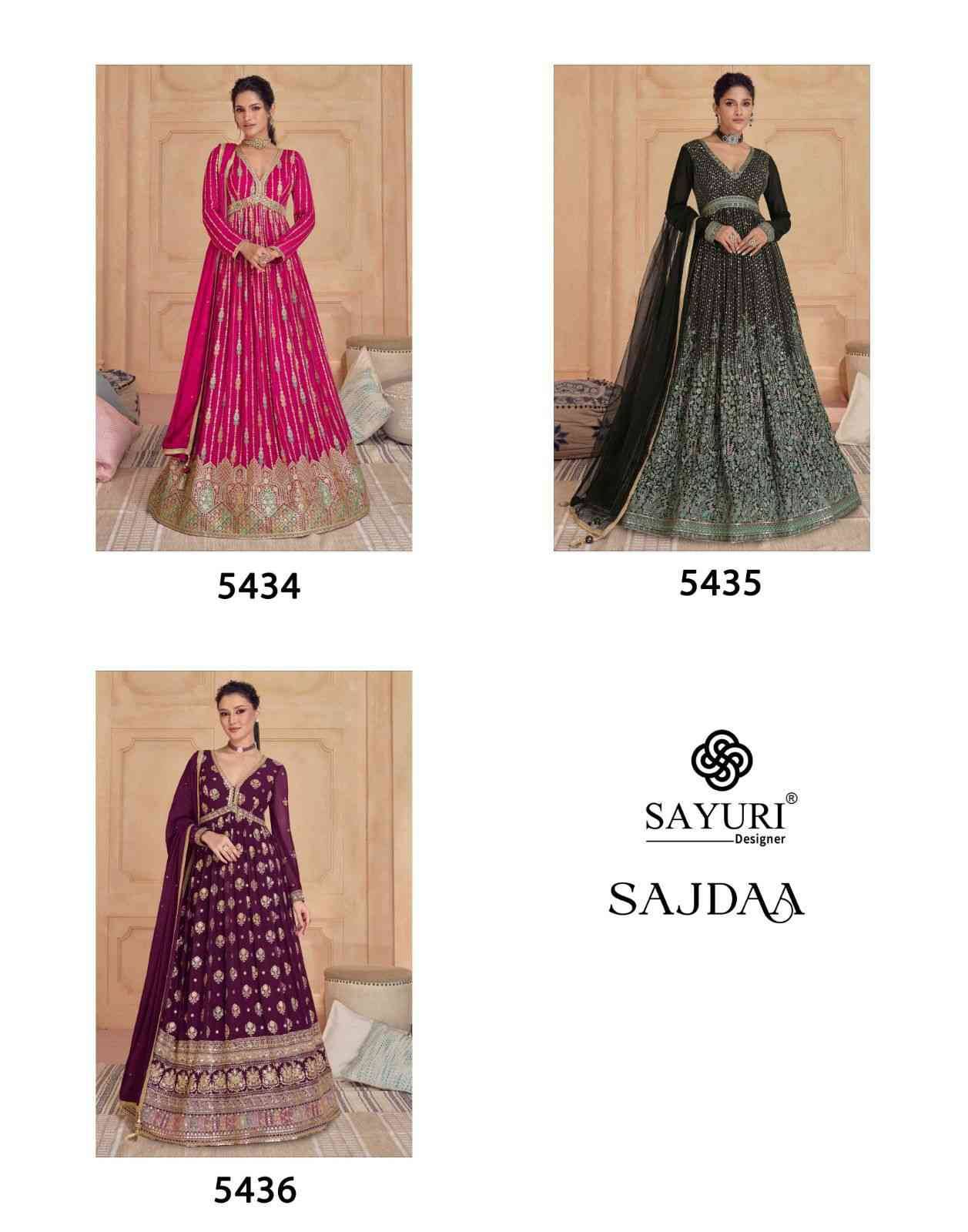 Sajdaa By Sayuri 5434 To 5436 Series Beautiful Stylish Fancy Colorful Casual Wear & Ethnic Wear Real Georgette  Gowns  At Wholesale Price