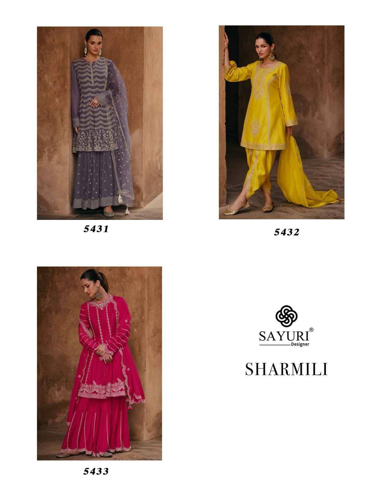 Sharmili By Sayuri 5431 TO 5433 Series Beautiful Stylish Fancy Colorful Casual Wear & Ethnic Wear Real Chinnon Silk Gowns With Dupatta At Wholesale Price