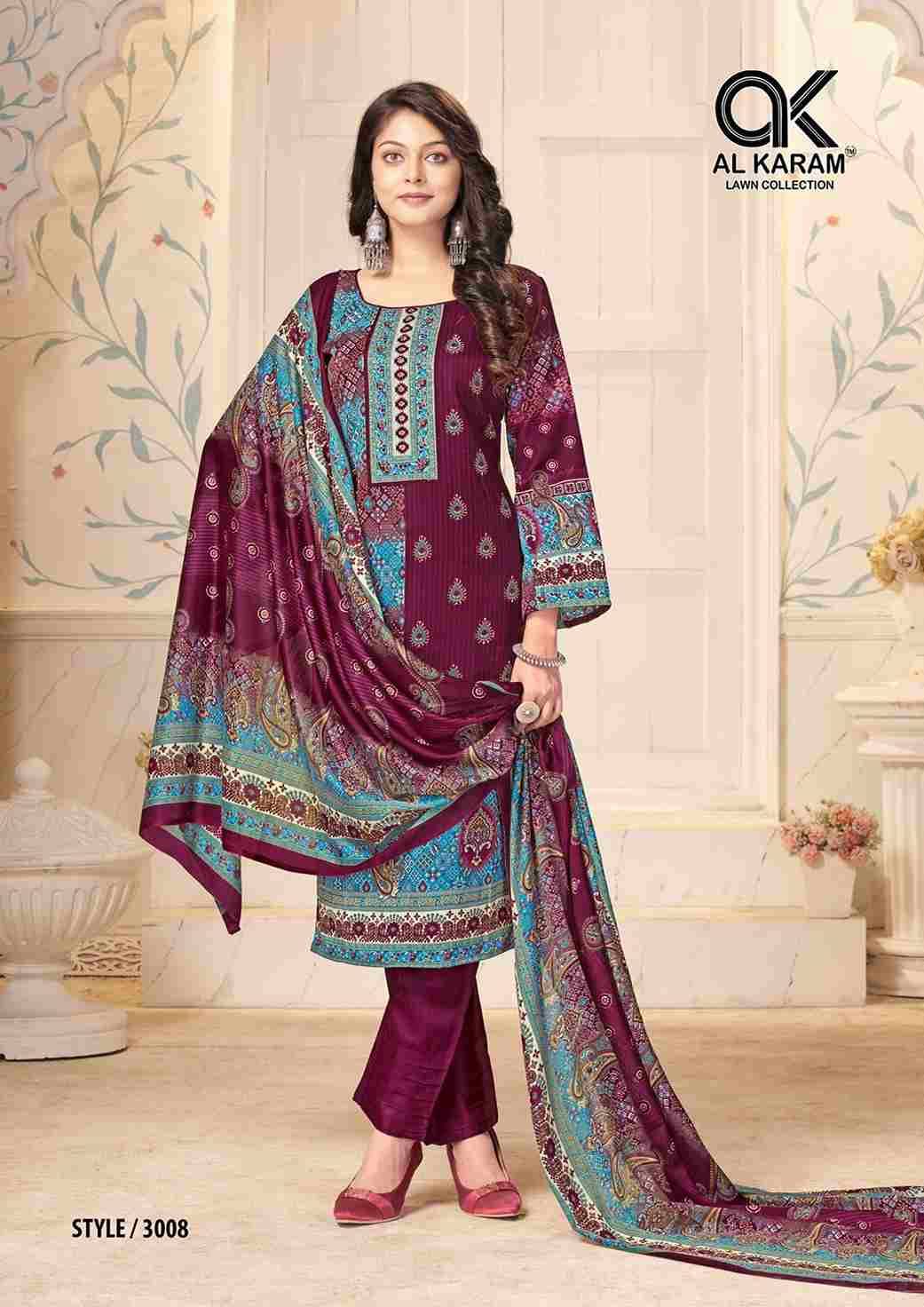 Mahjabeen Vol-3 By Al Karam Lawn Collection 3001 To 3008 Series Beautiful Festive Suits Colorful Stylish Fancy Casual Wear & Ethnic Wear Pure Cotton Print Dresses At Wholesale Price