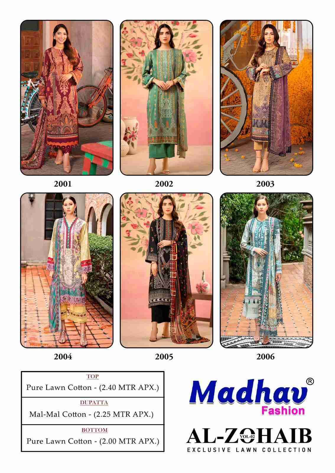 Al-Zohaib Vol-2 By Madhav Fashion 2001 To 2006 Series Beautiful Festive Suits Colorful Stylish Fancy Casual Wear & Ethnic Wear Pure Lawn Cotton Embroidered Dresses At Wholesale Price