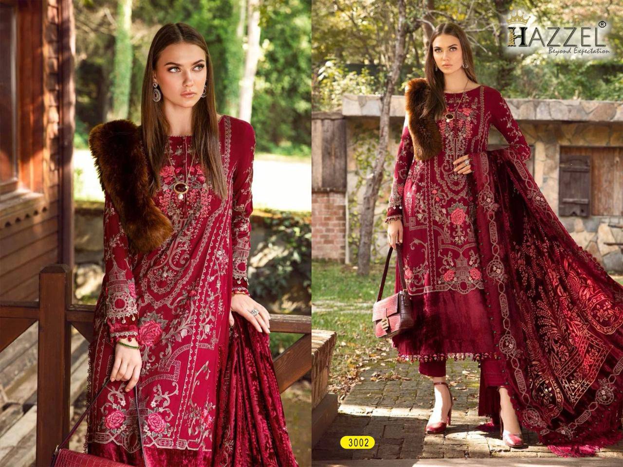 Maria.B Embroidered-24 By Hazzel 3001 To 3004 Series Beautiful Pakistani Suits Stylish Colorful Fancy Casual Wear & Ethnic Wear Rayon Cotton Embroidered Dresses At Wholesale Price