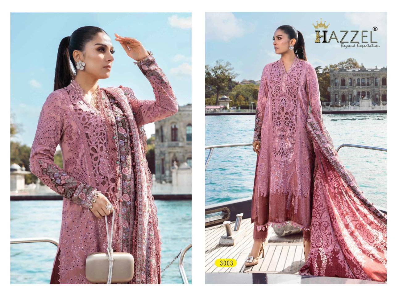 Maria.B Embroidered-24 By Hazzel 3001 To 3004 Series Beautiful Pakistani Suits Stylish Colorful Fancy Casual Wear & Ethnic Wear Rayon Cotton Embroidered Dresses At Wholesale Price