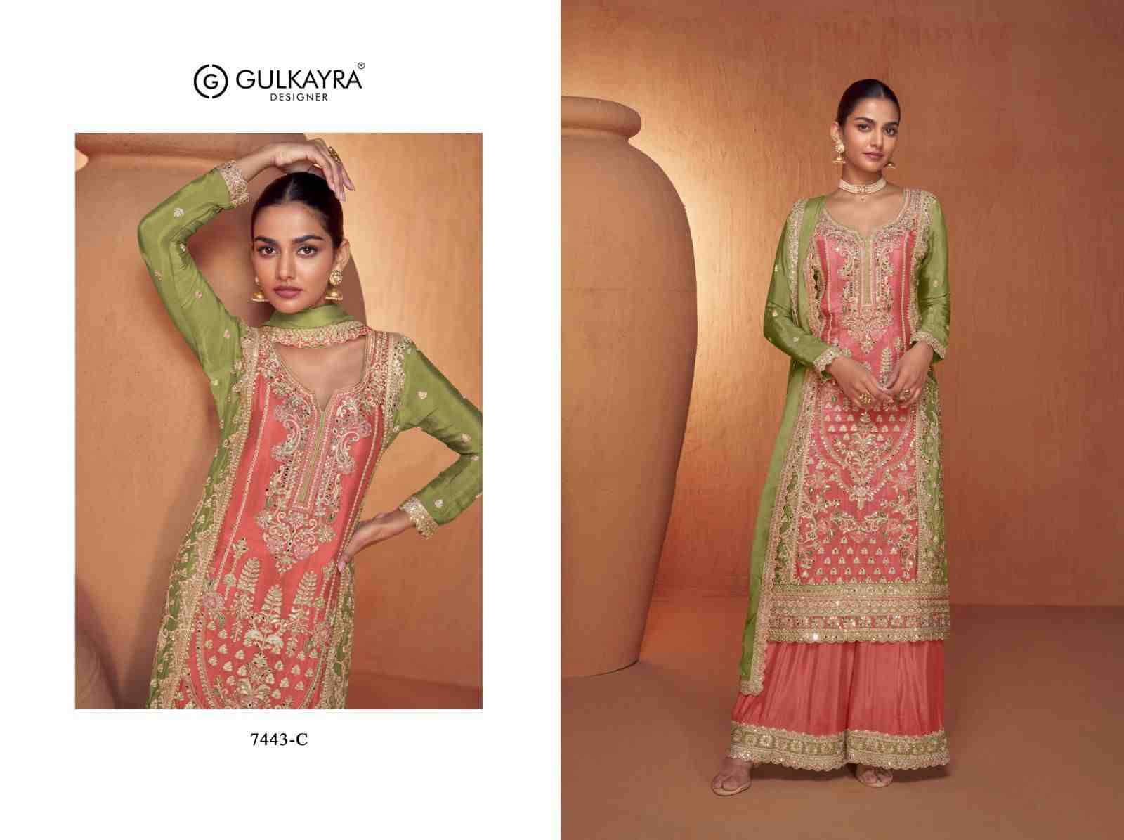 Saheli By Gulkayra Designer 7443-A To 7443-C Series Beautiful Sharara Suits Colorful Stylish Fancy Casual Wear & Ethnic Wear Chinnon Dresses At Wholesale Price