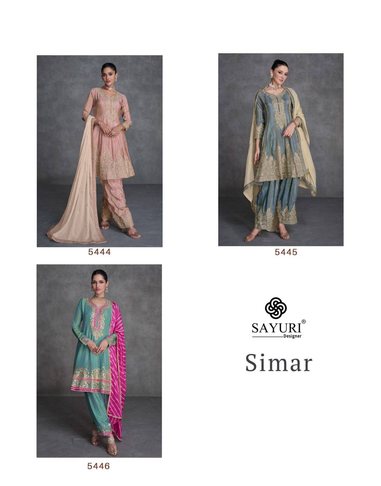 Simar By Sayuri 5444 To 5446 Series Beautiful Festive Suits Colorful Stylish Fancy Casual Wear & Ethnic Wear Organza Silk Embroidered Dresses At Wholesale Price