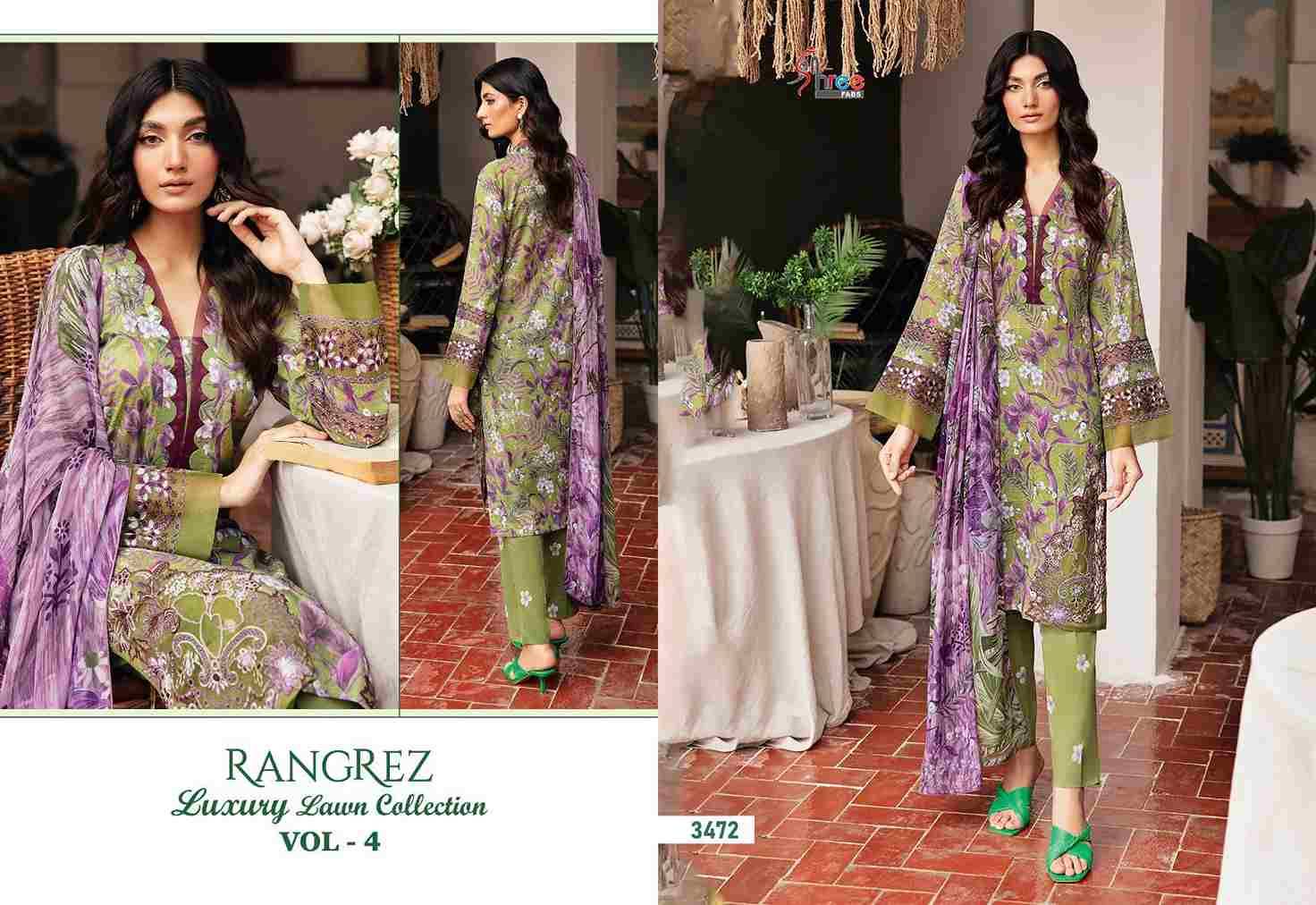 Rangrez Luxury Lawn Collection Vol-4 By Shree Fabs 3470 To 3476 Series Beautiful Pakistani Suits Colorful Stylish Fancy Casual Wear Pure Lawn Cotton Print With Work Dresses At Wholesale Price