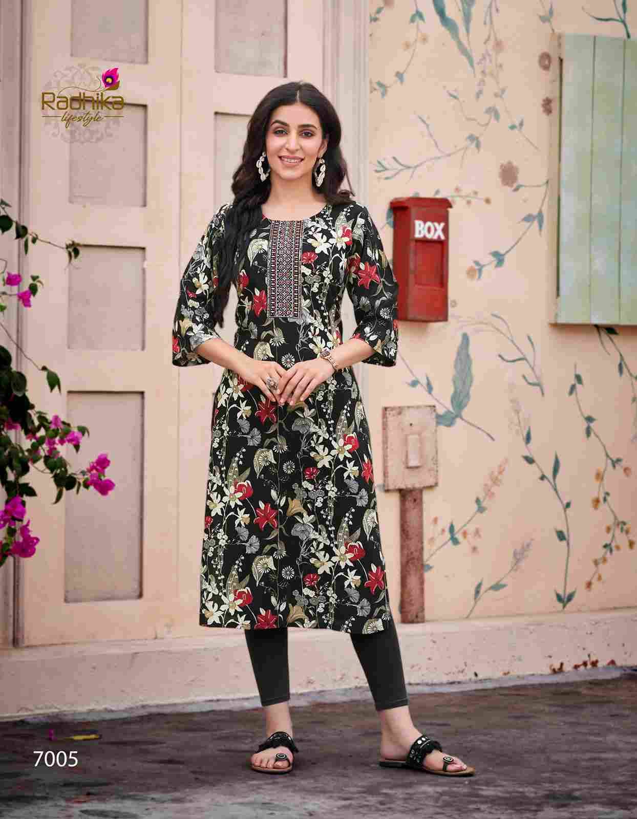 Pahel Vol-7 By Radhika Lifestyle 7001 To 7007 Series Designer Festive Suits Collection Beautiful Stylish Fancy Colorful Party Wear & Occasional Wear Rayon Print Kurtis At Wholesale Price