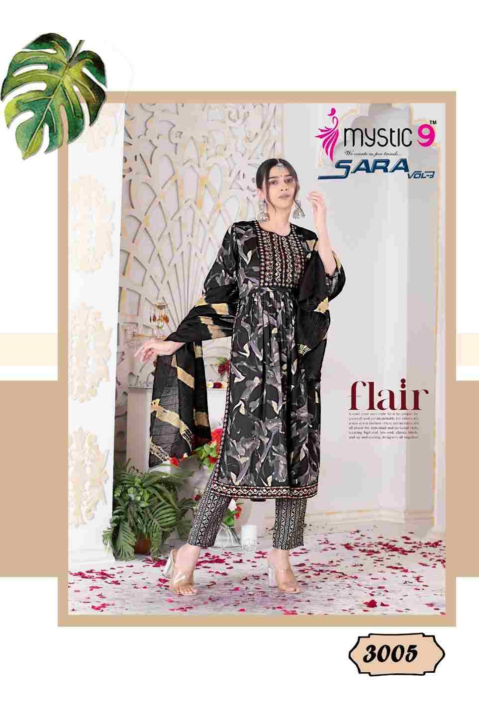 Sara Vol-3 By Mystic 9 3001 To 3008 Series Indian Traditional Wear Collection Beautiful Stylish Fancy Colorful Party Wear & Wear Rayon Foil Dress At Wholesale Price