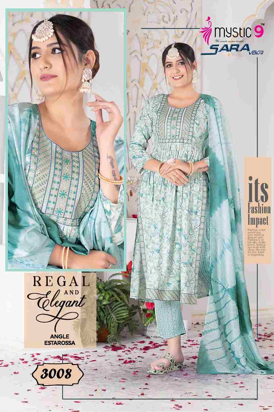 Sara Vol-3 By Mystic 9 3001 To 3008 Series Indian Traditional Wear Collection Beautiful Stylish Fancy Colorful Party Wear & Wear Rayon Foil Dress At Wholesale Price