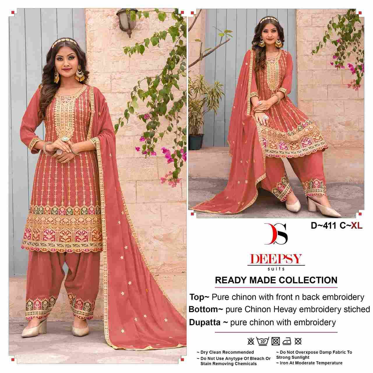 Deepsy Hit Design 411 Colours By Deepsy Suits 411-A To 411-D Series Designer Pakistani Suits Beautiful Fancy Stylish Colorful Party Wear & Occasional Wear Pure Chinnon With Embroidery Dresses At Wholesale Price