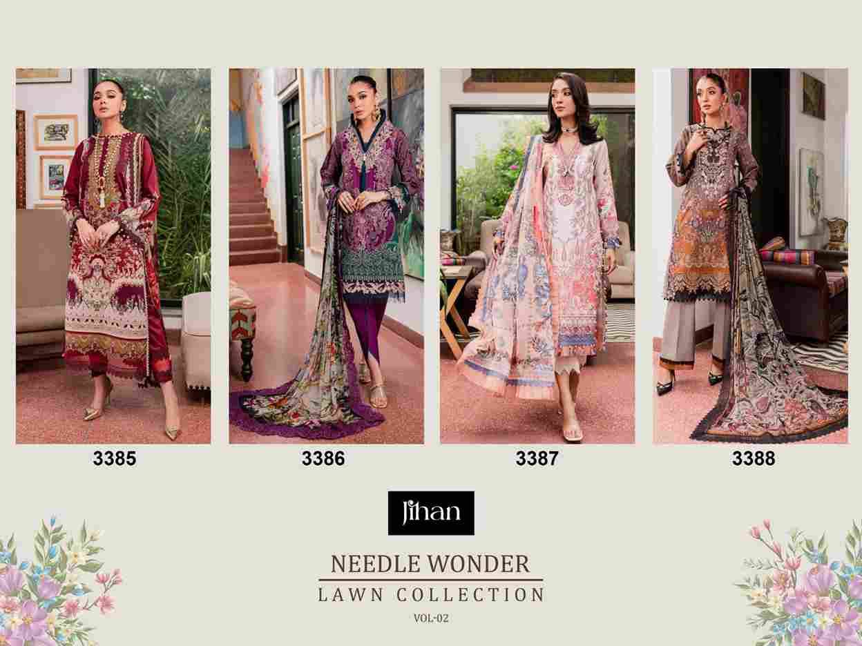 Needle Wonder Lawn Collection Vol-2 By Jihan 3385 To 3388 Series Designer Pakistani Suits Beautiful Fancy Stylish Colorful Party Wear & Occasional Wear Pure Cotton Print Dresses At Wholesale Price