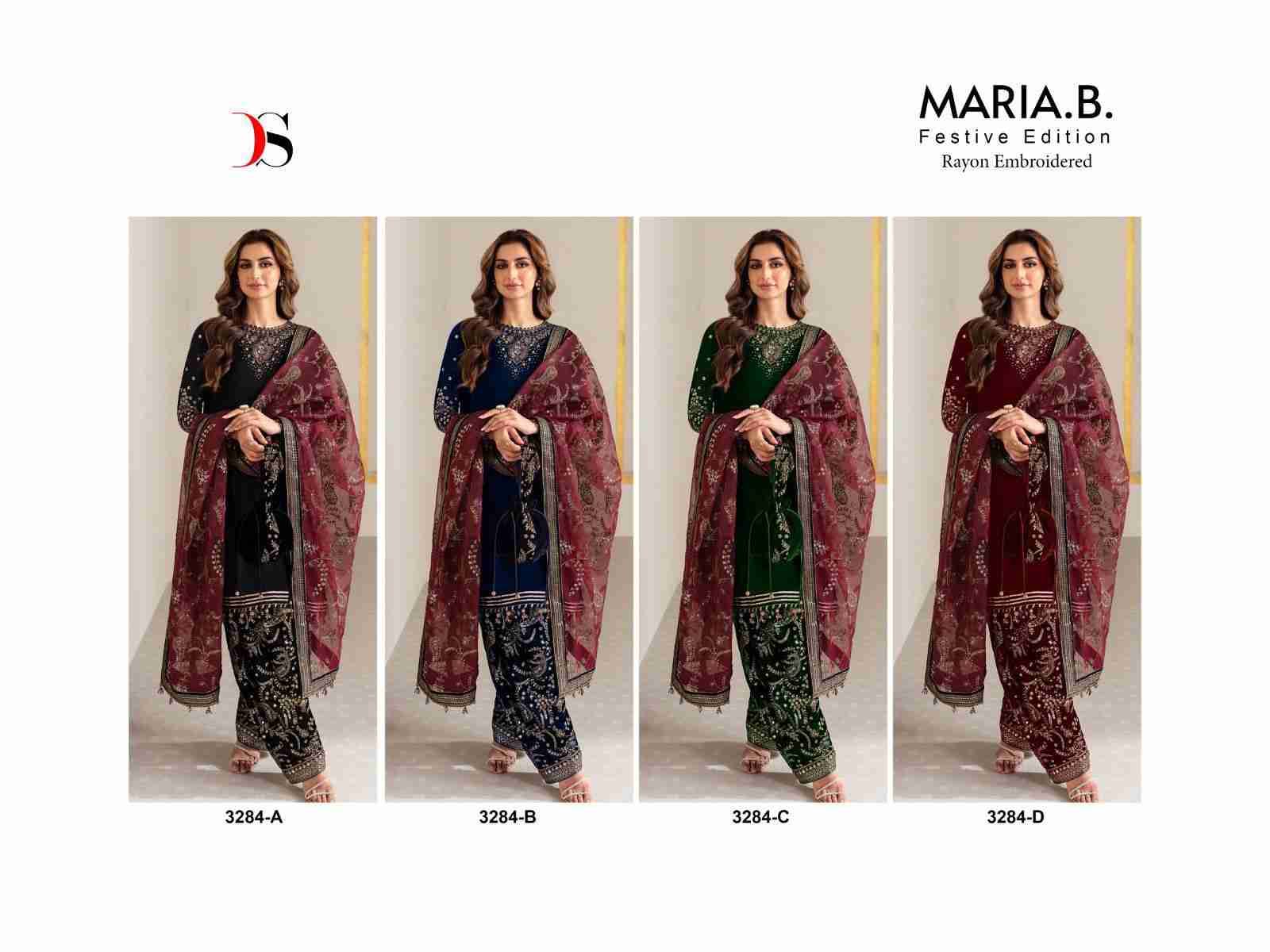 Maria.B. Festive Edition Rayon Embroidered By Deepsy Suits 3284-A To 3284-D Series Beautiful Pakistani Suits Colorful Stylish Fancy Casual Wear & Ethnic Wear Rayon Embroidered Dresses At Wholesale Price