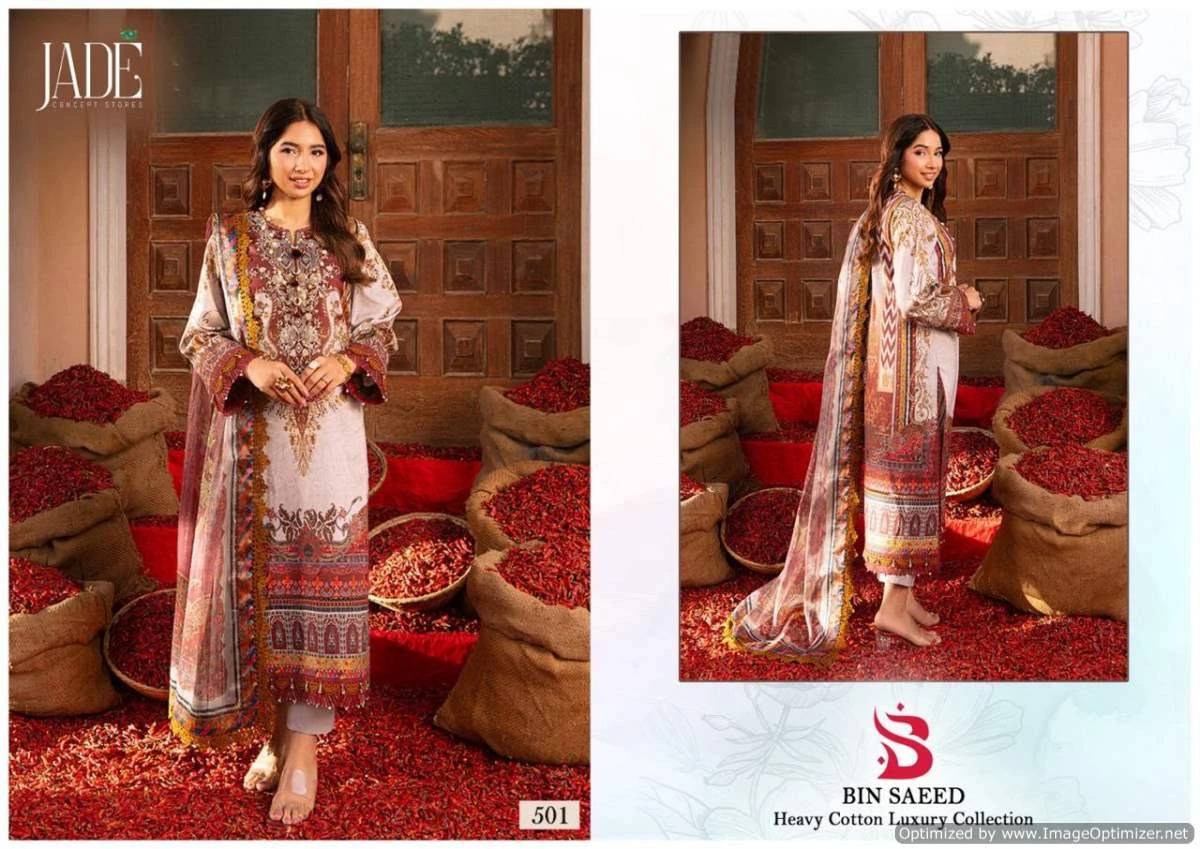 Bin Saeed Vol-5 By Jade 501 To 506 Series Beautiful Festive Suits Stylish Fancy Colorful Casual Wear & Ethnic Wear Pure Lawn Cotton Print Dresses At Wholesale Price