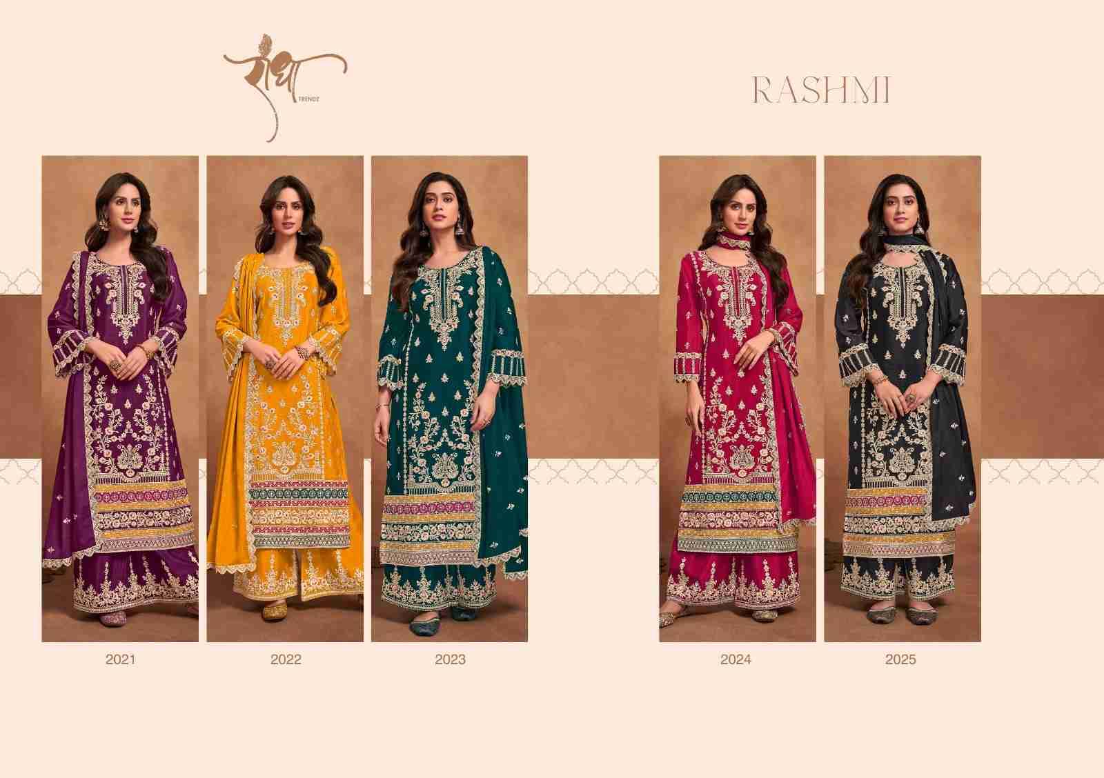 Rashmi By Radha Trends 2021 To 2025 Series Beautiful Sharara Suits Colorful Stylish Fancy Casual Wear & Ethnic Wear Chinnon Dresses At Wholesale Price