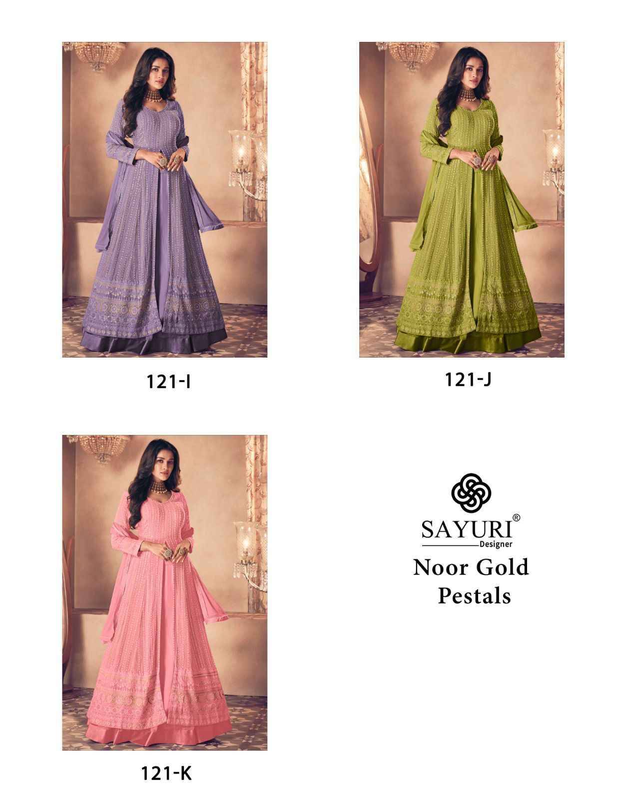 Noor Gold Pestals By Sayuri 122-I To 122-K Series Beautiful Suits Colorful Stylish Fancy Casual Wear & Ethnic Wear Real Georgette Dresses At Wholesale Price