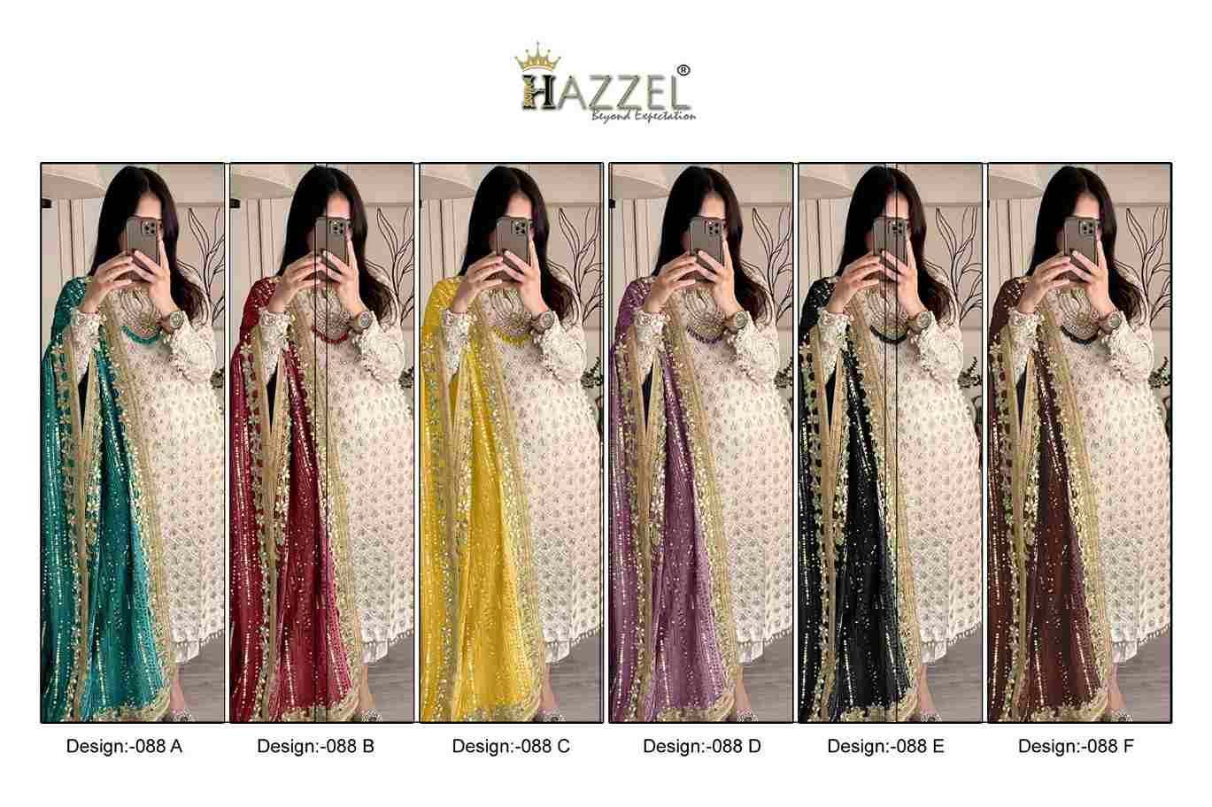 Hazzel 088 Colours By Hazzel 088-A To 088-F Series Pakistani Suits Collection Beautiful Stylish Fancy Colorful Party Wear & Occasional Wear Faux Georgette Dresses At Wholesale Price