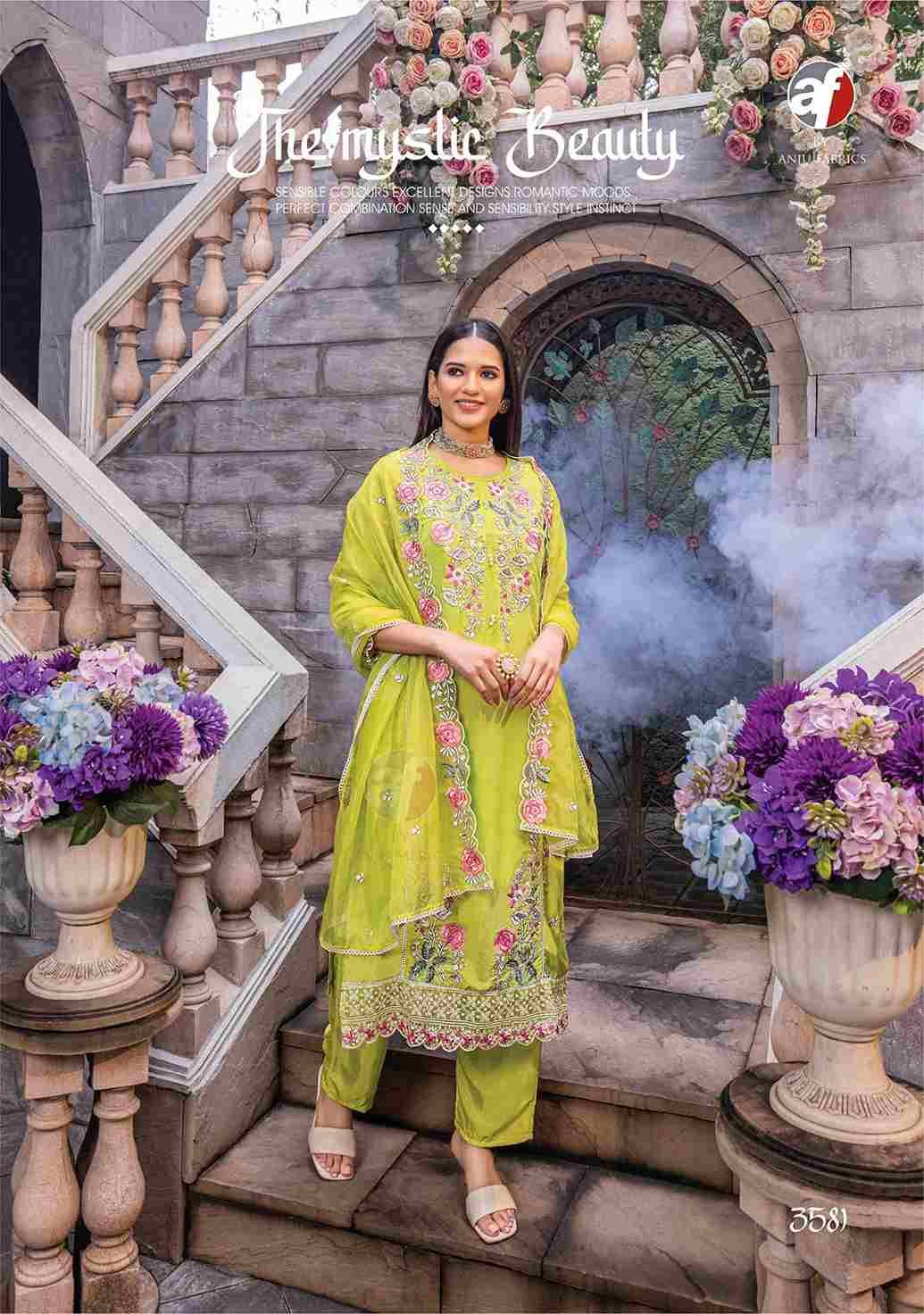 Sayara By Anju Fabrics 3581 To 3585 Series Beautiful Festive Suits Colorful Stylish Fancy Casual Wear & Ethnic Wear Pure Muslin Dresses At Wholesale Price