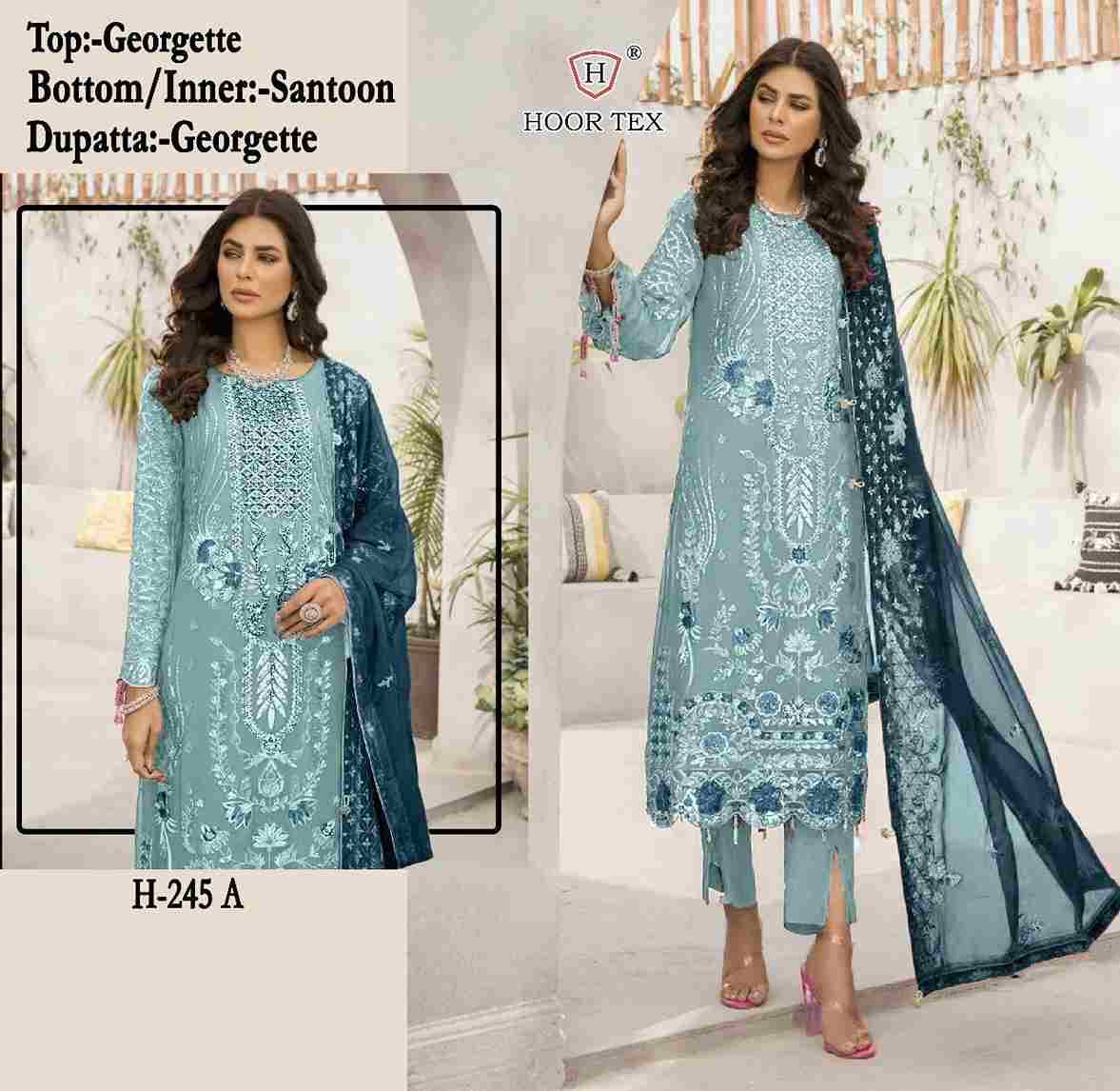 Hoor Tex Hit Design H-245 Colours By Hoor Tex H-245-A To H-245-G Series Designer Festive Pakistani Suits Collection Beautiful Stylish Fancy Colorful Party Wear & Occasional Wear Faux Georgette Embroidered Dresses At Wholesale Price