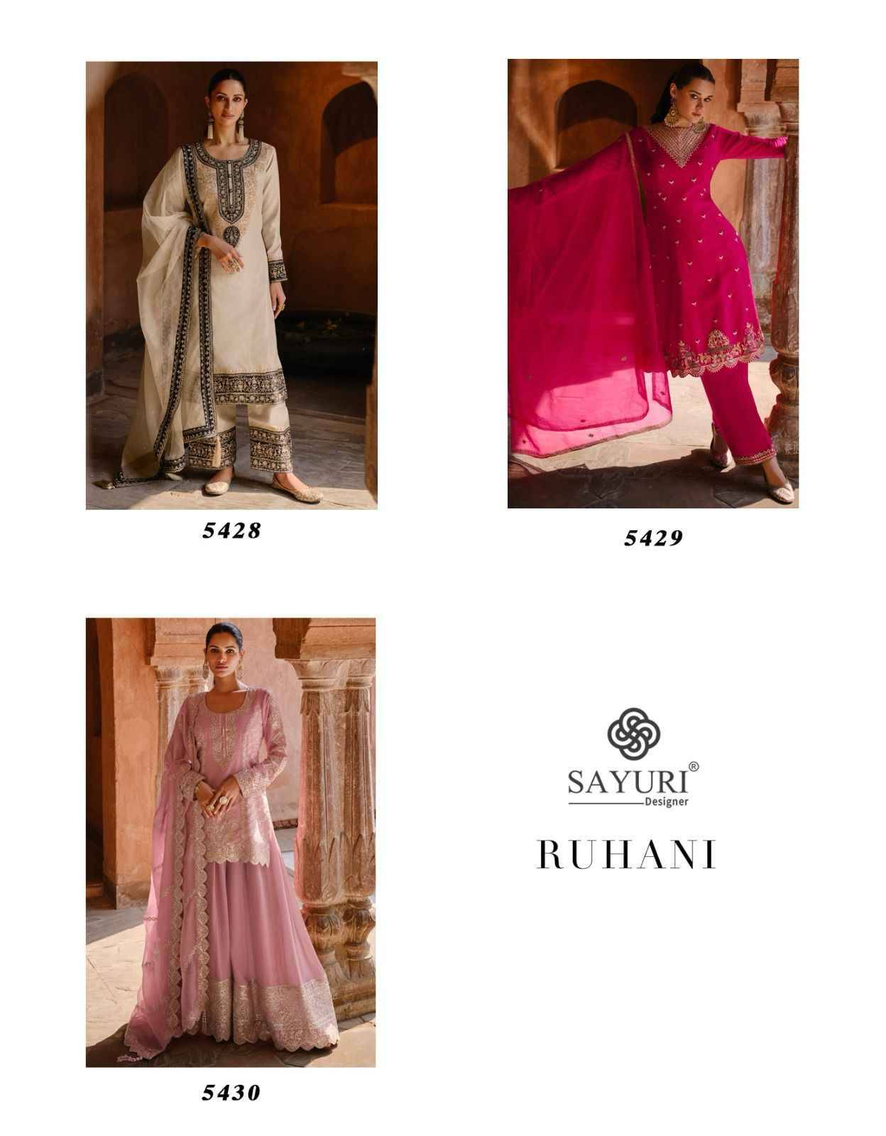 Ruhani By Sayuri 5428 To 5430 Series Beautiful Sharara Suits Colorful Stylish Fancy Casual Wear & Ethnic Wear Georgette Dresses At Wholesale Price