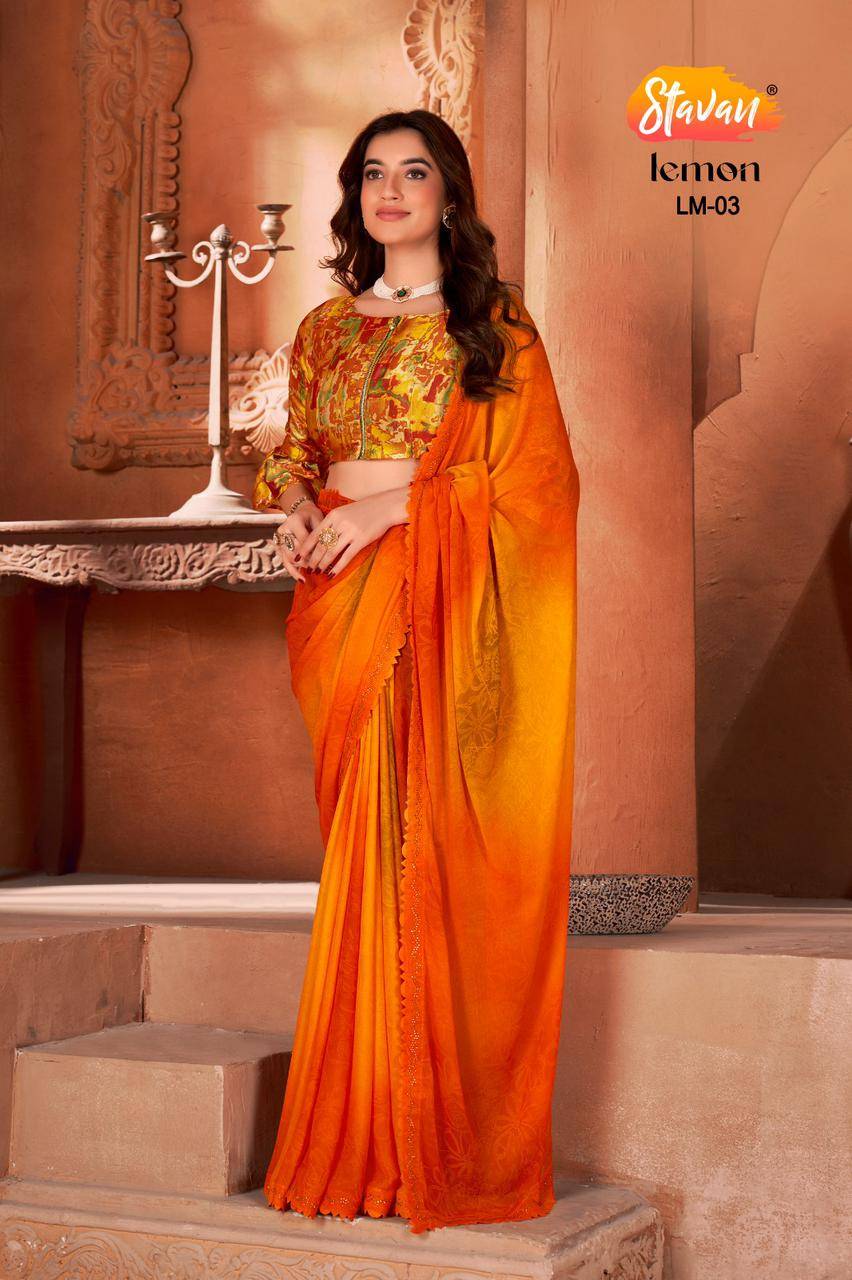 Lemon By Stavan 01 To 04 Series Indian Traditional Wear Collection Beautiful Stylish Fancy Colorful Party Wear & Occasional Wear Fancy Sarees At Wholesale Price