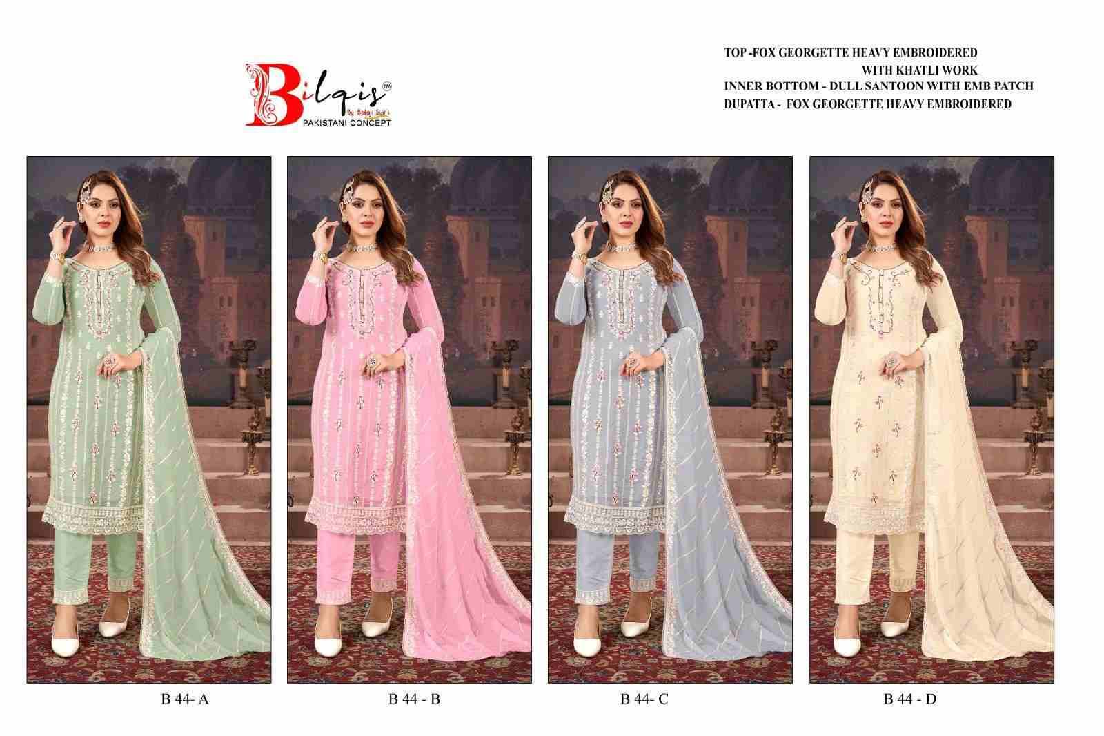 Bilqis 44 Colours By Bilqis 44-A To 44-D Series Beautiful Pakistani Suits Stylish Fancy Colorful Party Wear & Occasional Wear Faux Georgette Embroidery Dresses At Wholesale Price