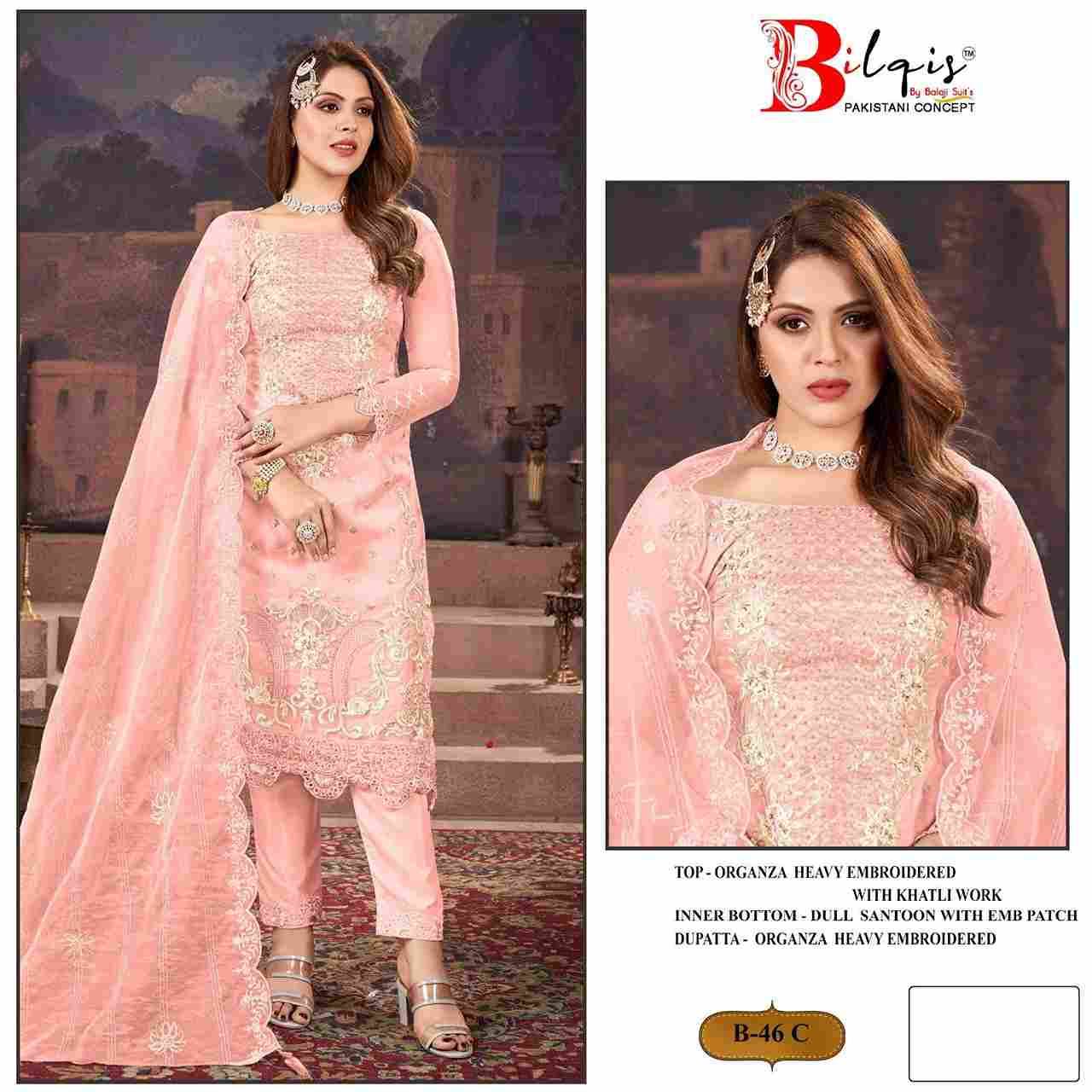Bilqis 46 Colours By Bilqis 46-A To 46-D Series Beautiful Pakistani Suits Stylish Fancy Colorful Party Wear & Occasional Wear Organza Embroidery Dresses At Wholesale Price