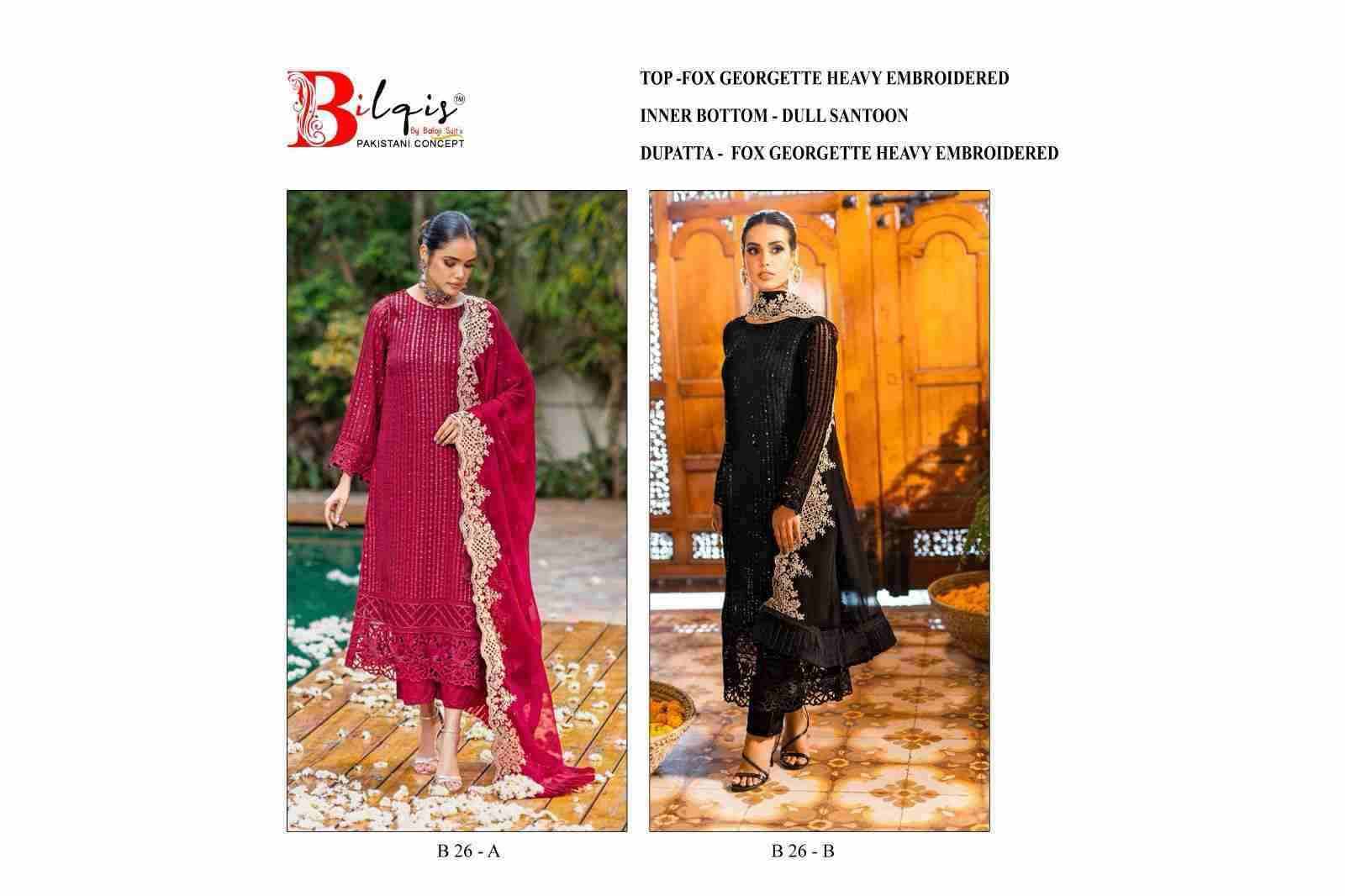 Bilqis 26 Colours By Bilqis 26-A To 26-B Series Beautiful Pakistani Suits Stylish Fancy Colorful Party Wear & Occasional Wear Faux Georgette Embroidery Dresses At Wholesale Price