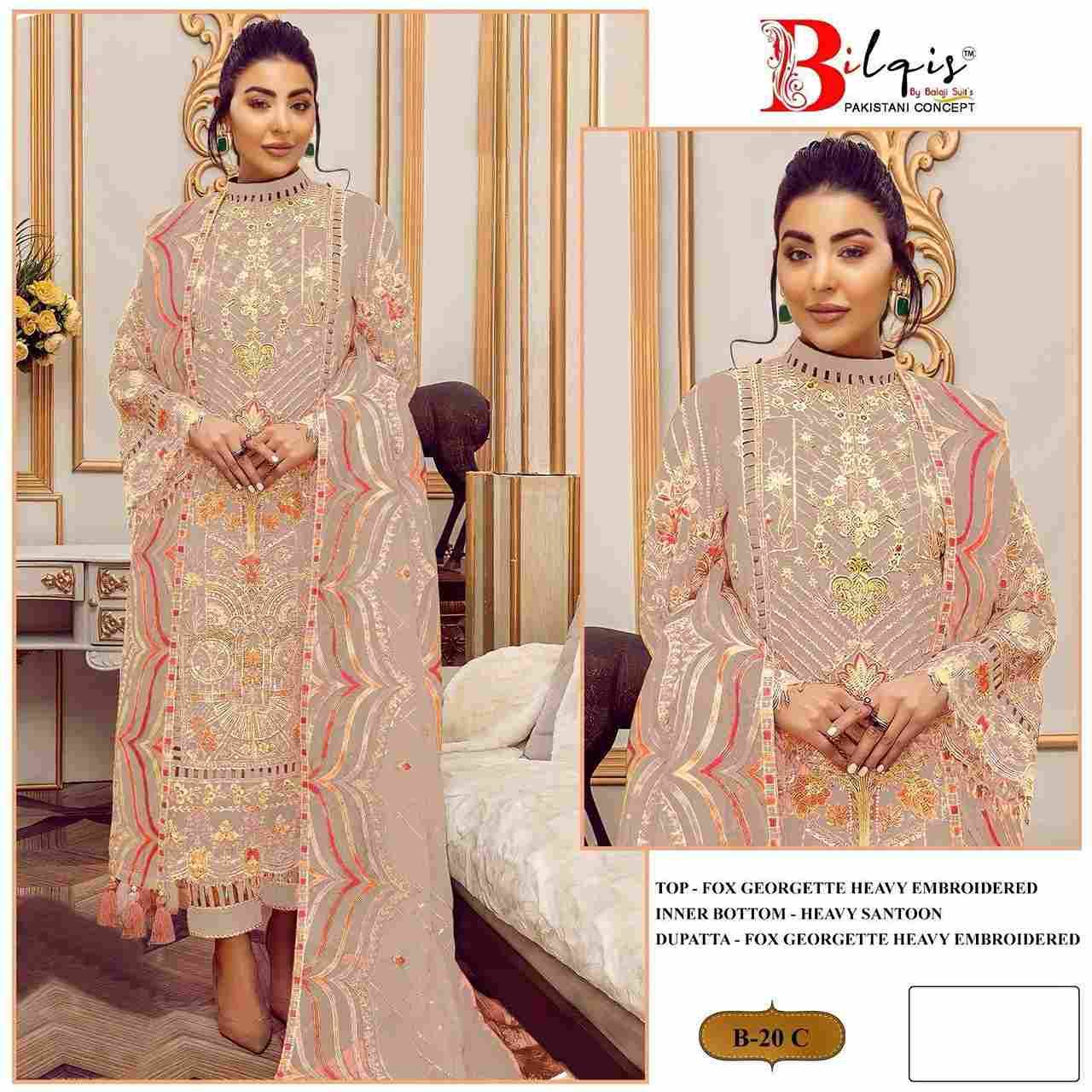 Bilqis 20 Colours By Bilqis 20-A To 20-D Series Beautiful Pakistani Suits Stylish Fancy Colorful Party Wear & Occasional Wear Faux Georgette Embroidery Dresses At Wholesale Price