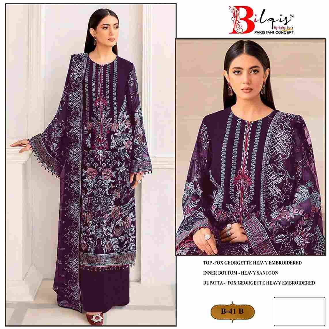 Bilqis 41 Colours By Bilqis 41-A To 41-D Series Beautiful Pakistani Suits Stylish Fancy Colorful Party Wear & Occasional Wear Faux Georgette Embroidery Dresses At Wholesale Price