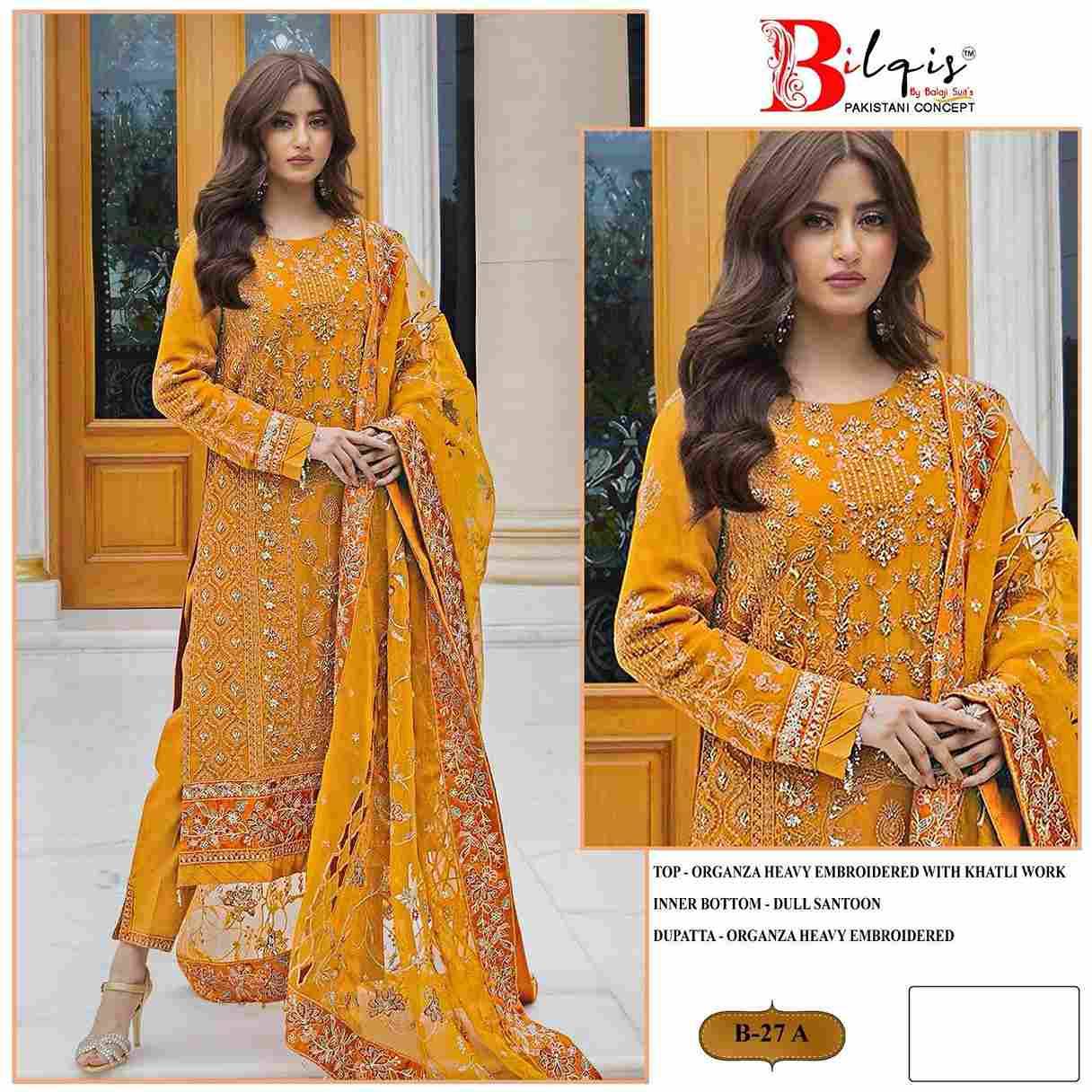 Bilqis 27 Colours By Bilqis 27-A To 27-B Series Beautiful Pakistani Suits Stylish Fancy Colorful Party Wear & Occasional Wear Organza Embroidery Dresses At Wholesale Price
