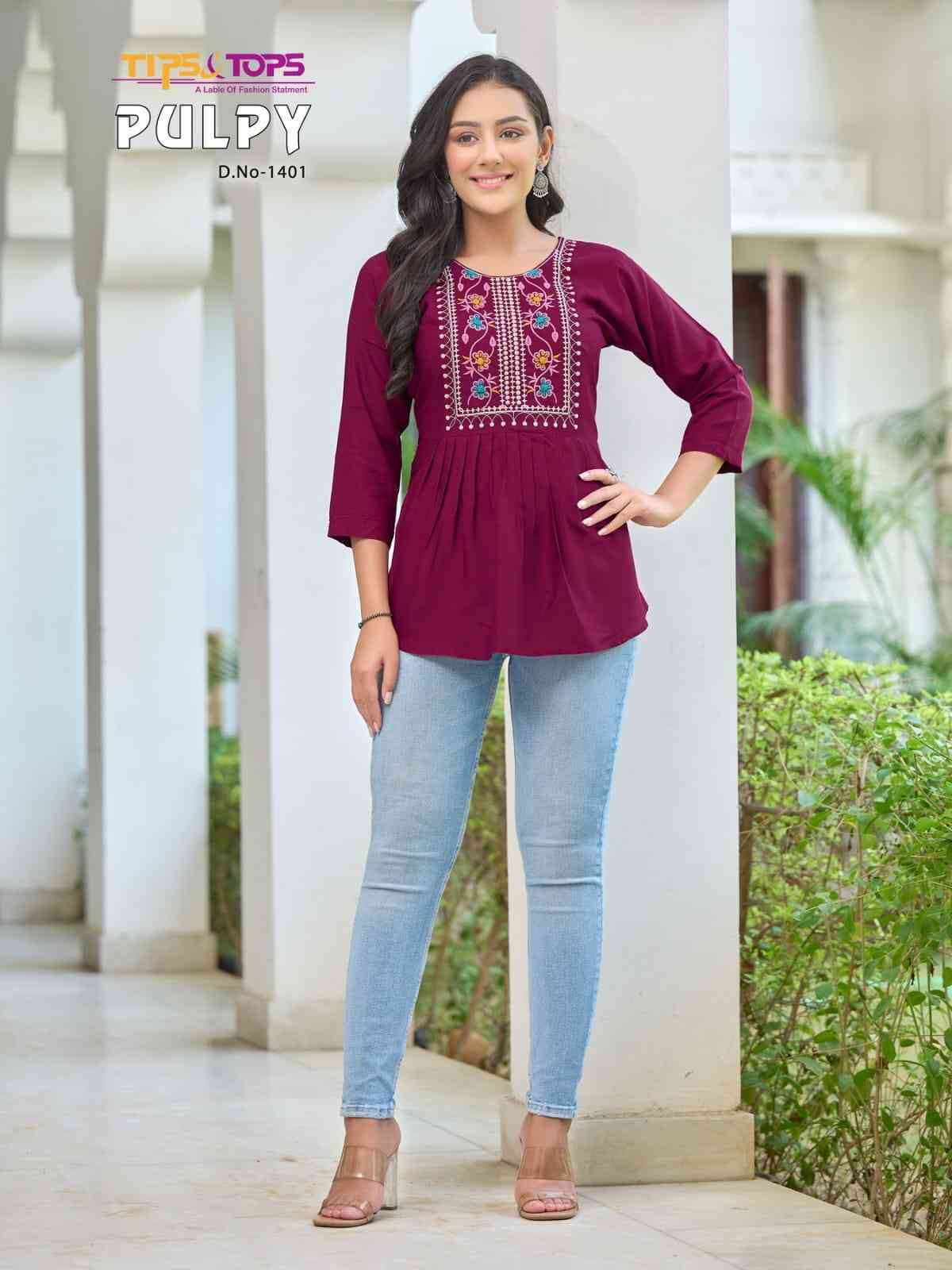 Pulpy Vol-14 By Tips And Tops 1401 To 1409 Series Designer Stylish Fancy Colorful Beautiful Party Wear & Ethnic Wear Collection Rayon Slub Tops At Wholesale Price