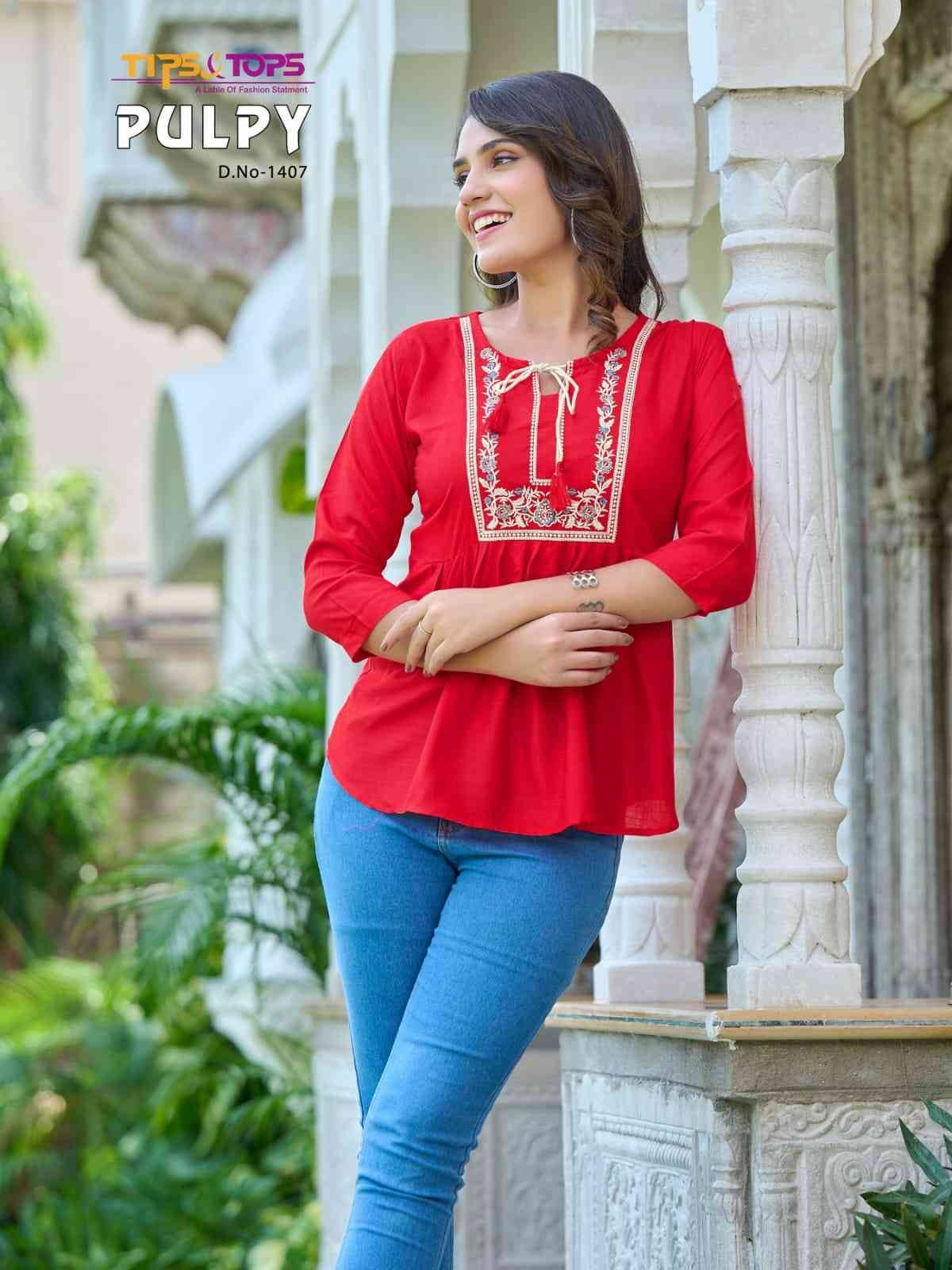 Pulpy Vol-14 By Tips And Tops 1401 To 1409 Series Designer Stylish Fancy Colorful Beautiful Party Wear & Ethnic Wear Collection Rayon Slub Tops At Wholesale Price