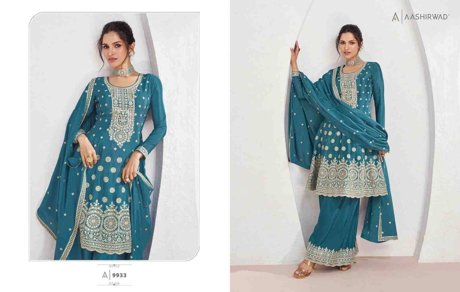 Volna By Aashirwad Creation 9932 To 9935 Series Beautiful Sharara Suits Colorful Stylish Fancy Casual Wear & Ethnic Wear Chinnon Silk Dresses At Wholesale Price